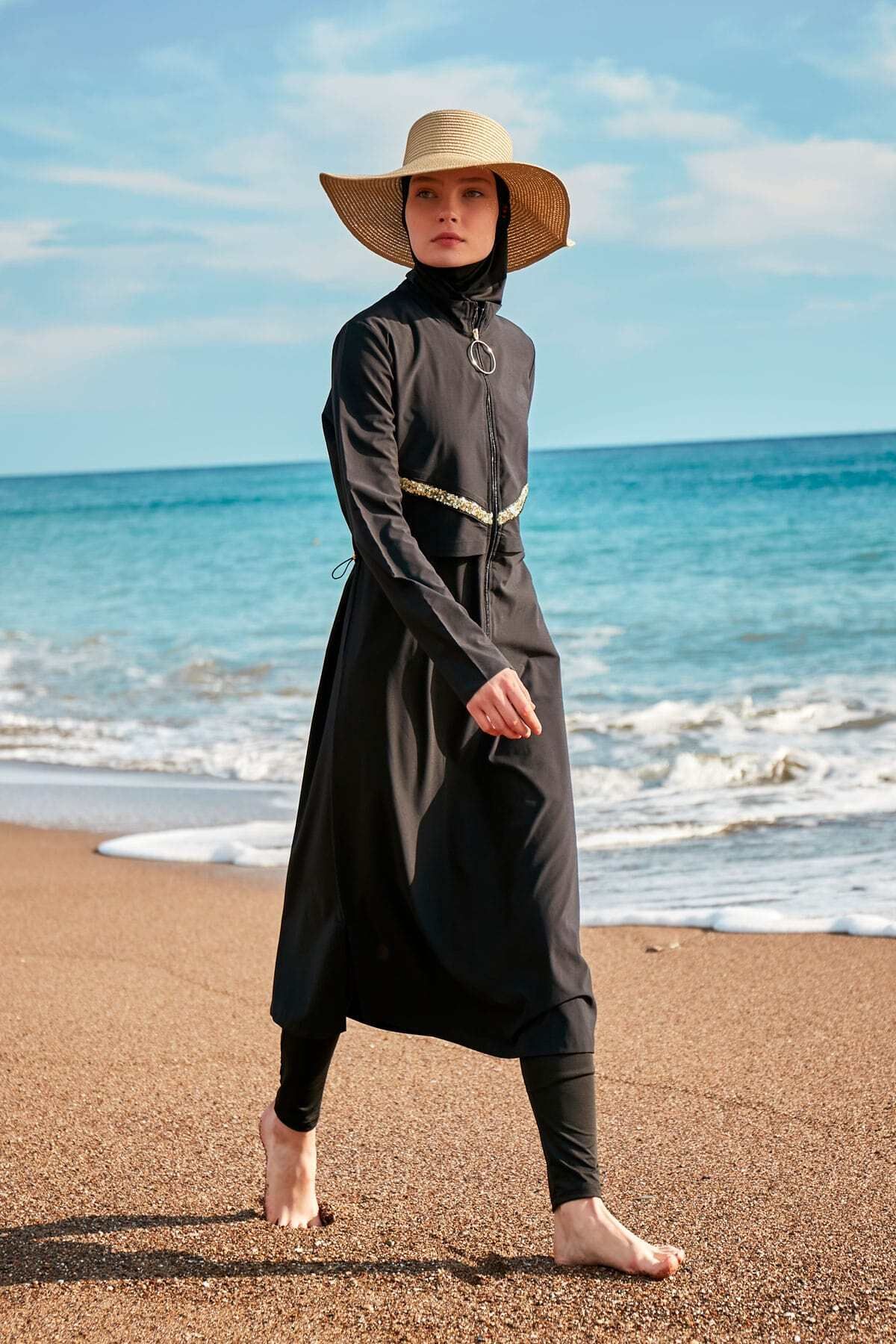 مایوی پوشیده مشکی زنانه چتربوت سیاه کامل بسته لباس شنا Marina