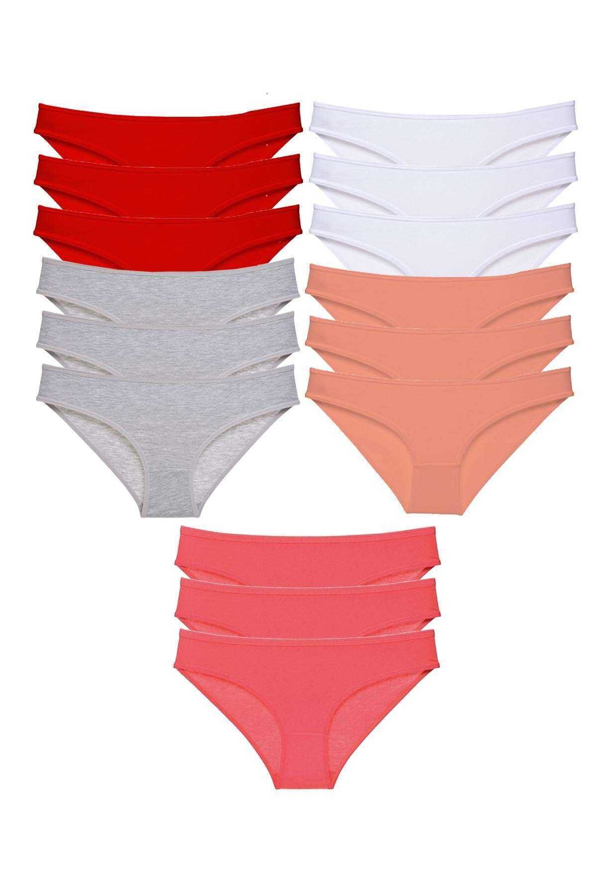 Angoravi 15 adet Süper Eko Set Likralı Kadın Slip Külot Kırmızı Gri Beyaz Pudra Fuşya
