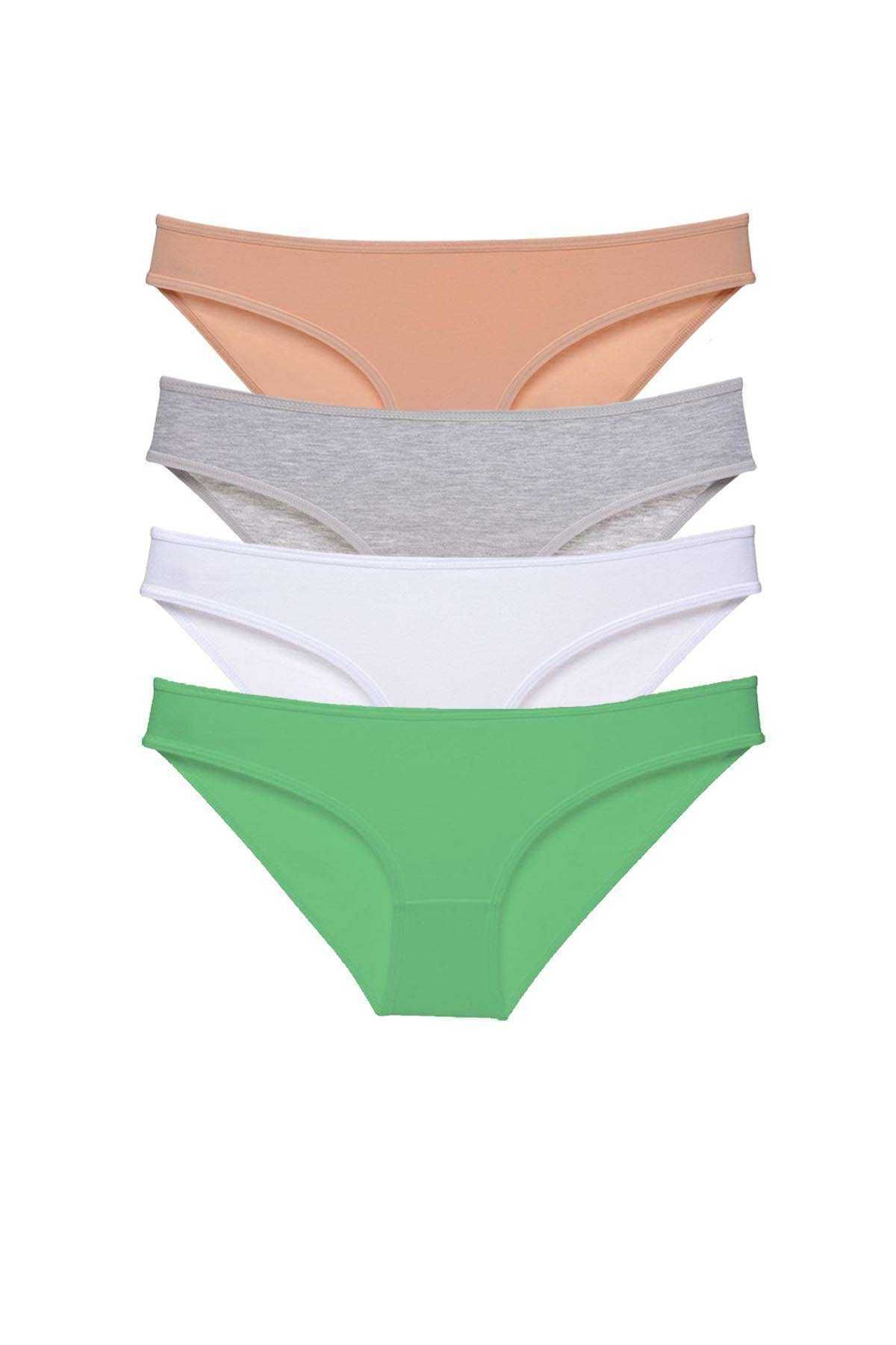 Royaleks-4 Pieces Lycra Super Eco Women's Slip Panties - Skin Gray White Green 1