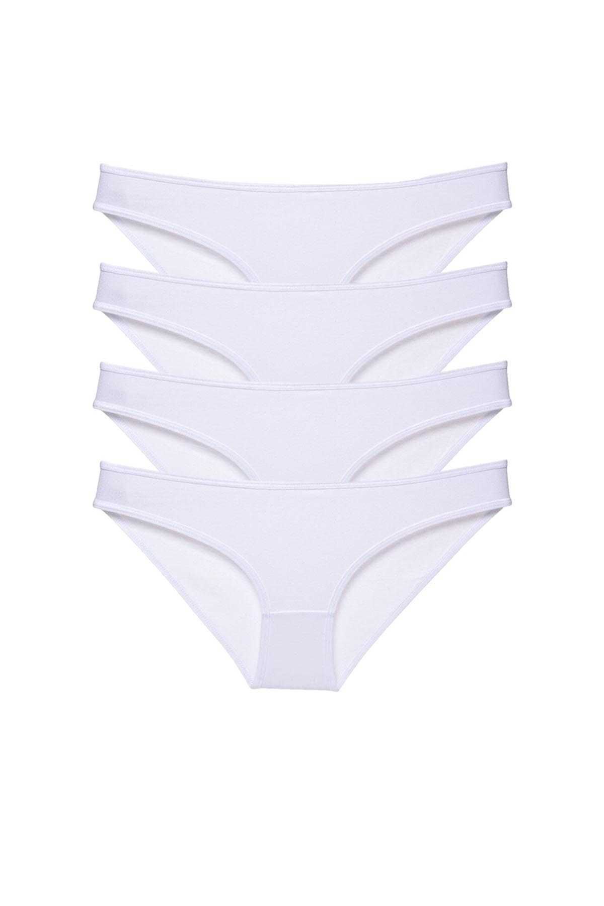 Angoravi 4 adet Süper Eko Set Likralı Kadın Slip Külot Beyaz