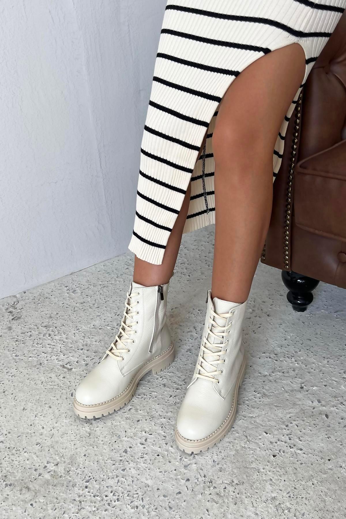 STRASWANS Happy Kadın Hakiki Deri Postal Bot Bej