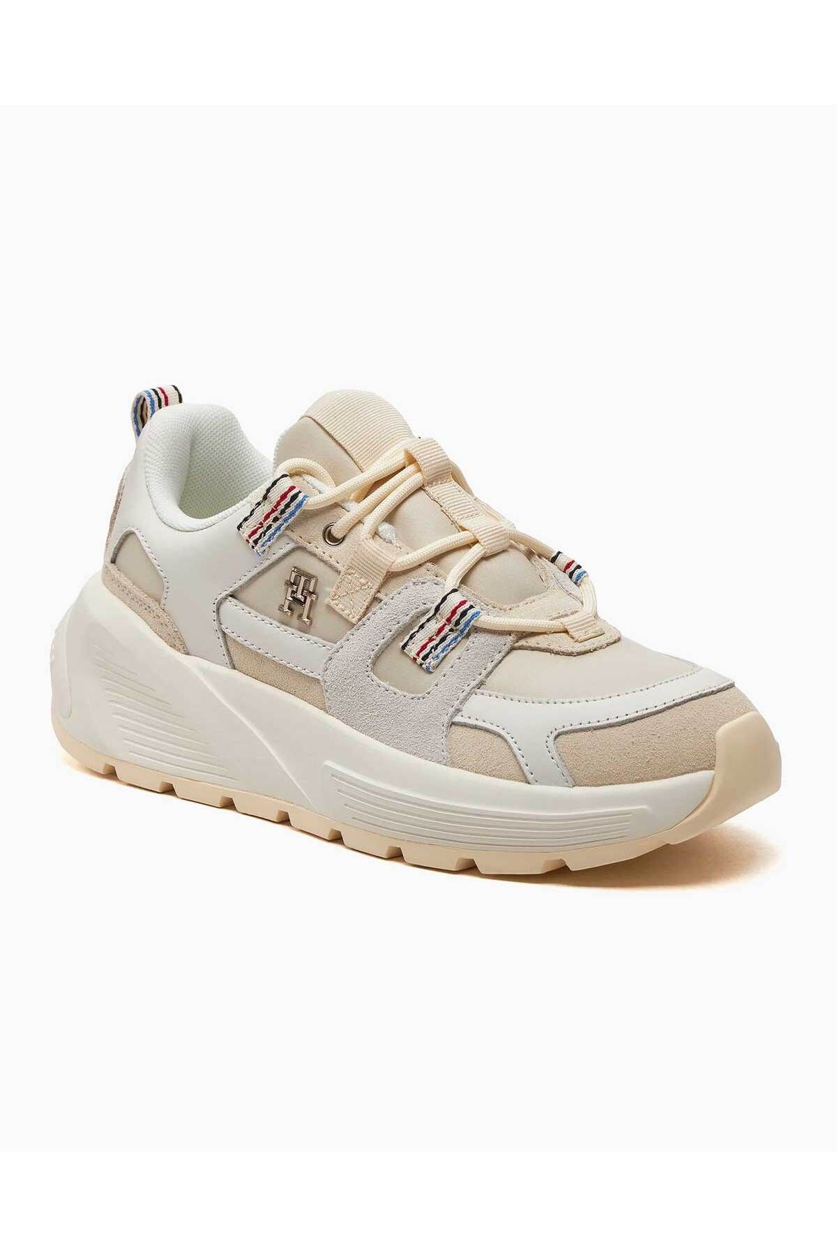 Tommy Hilfiger-Women's Logo Lace-up Leather Beige Sneakers FW0FW07674-AEF 2