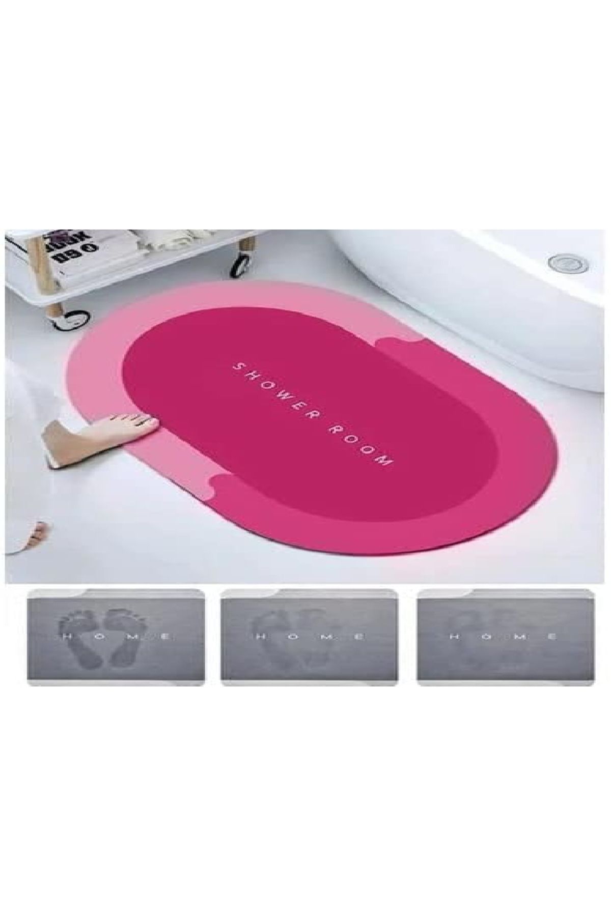 OZES Büyük Boy Pembe Süper Su Emici Kaymaz Tabanlı Banyo Paspası ( 80*50 )cm
