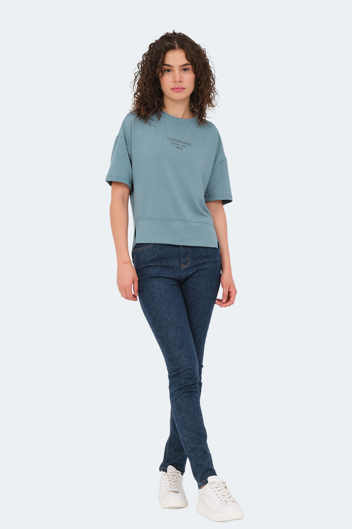 Slazenger VILLAGE Kadın Oversıze Su Yeşili Tişört görsel 7