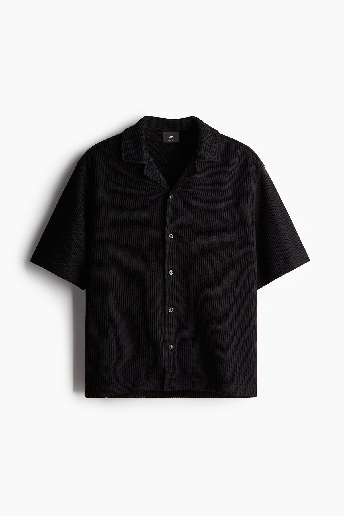 پیراهن / بلوز دکمه دار مشکی مردانه یقه ریبانالی متناسب H M H&M