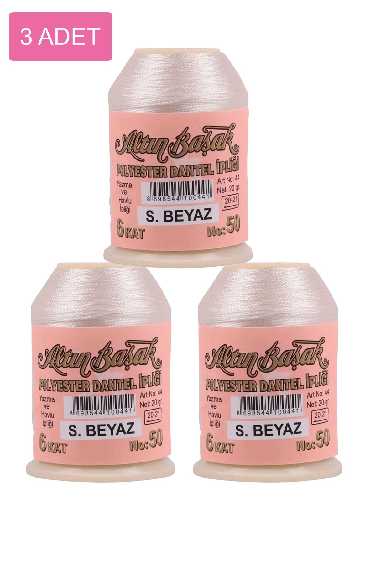 BirdoluSepet 3 Adet Altınbaşak Oya ve Dantel İpi 20 gr - Royaleks - No: Ş.BEYAZ