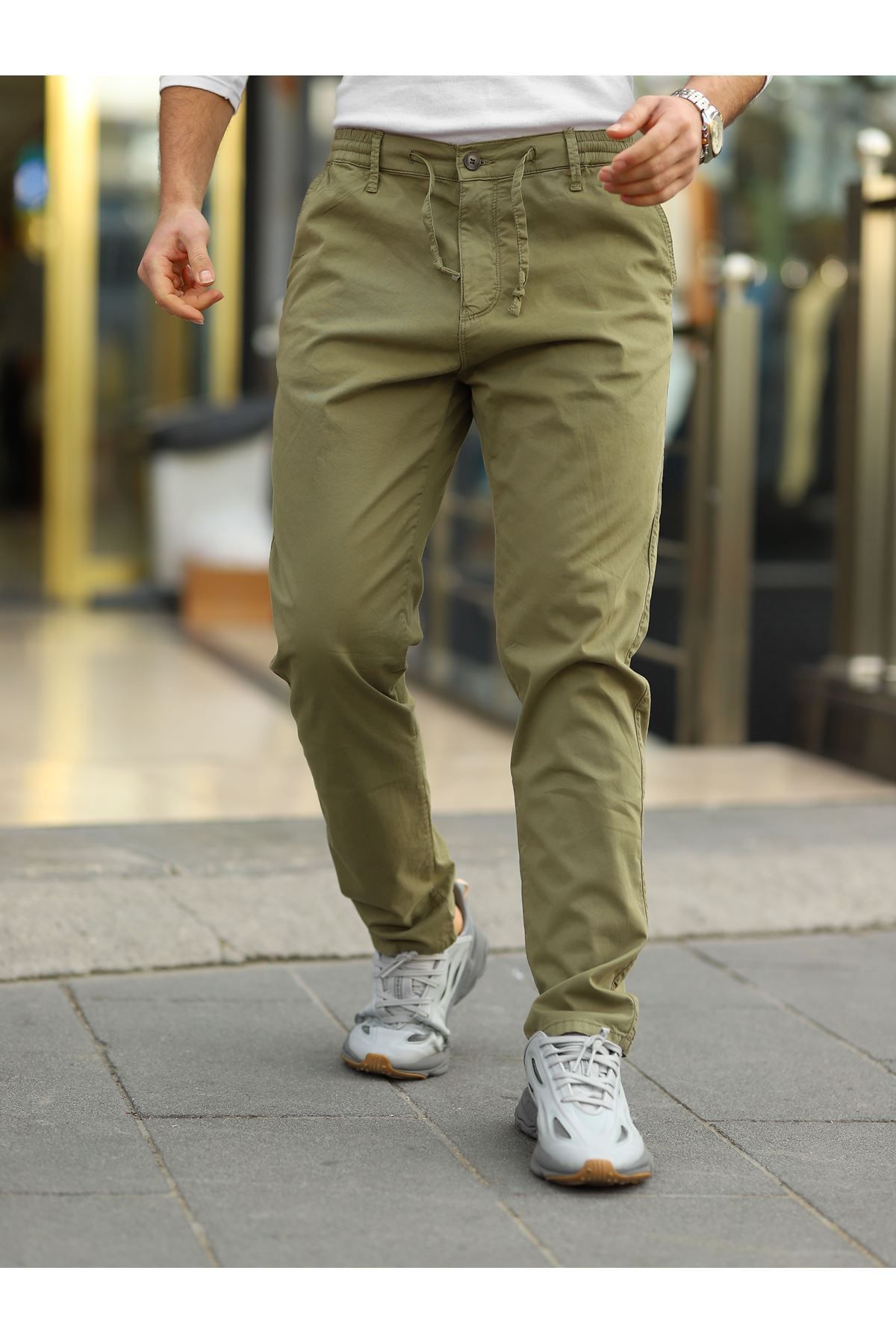 LTC Jeans-Pánske khaki nohavice s elastickým pásom pohodlné jogger nohavice 2