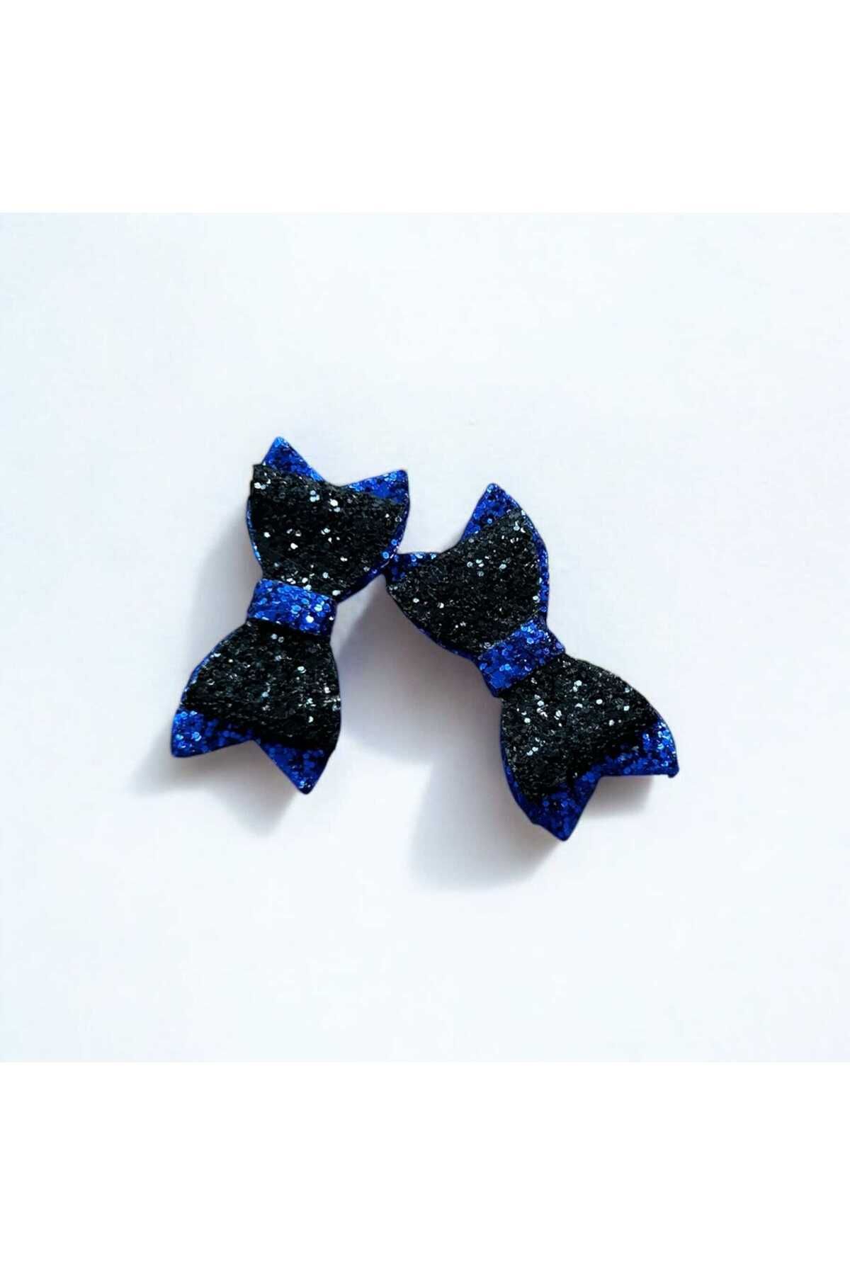 Little Honey Bunnies-Sparkling Black and Saxe Blue Bow Clip Buckle 1