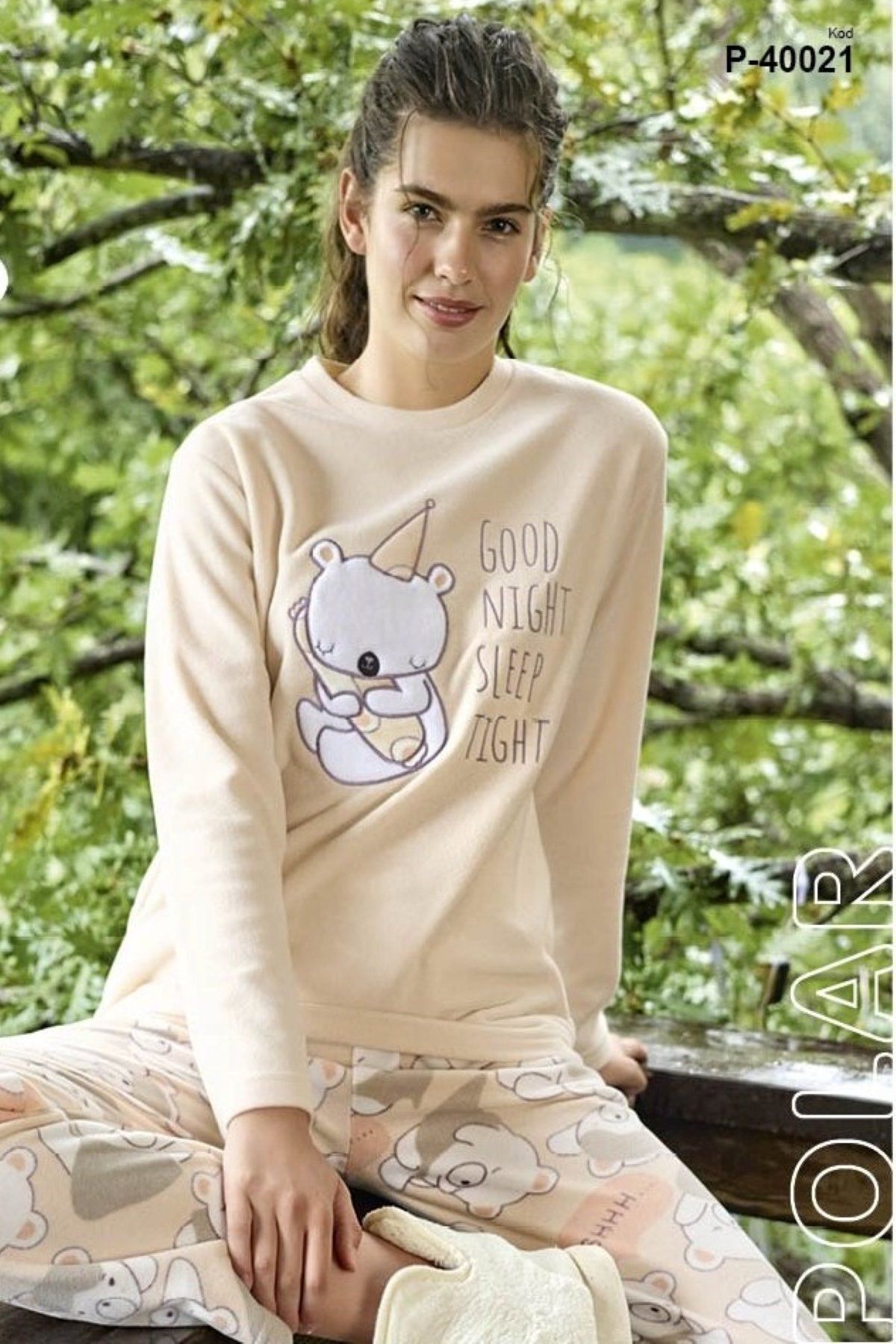 Aydoğan-40021 Women's Fleece Pajama Set Beige 3