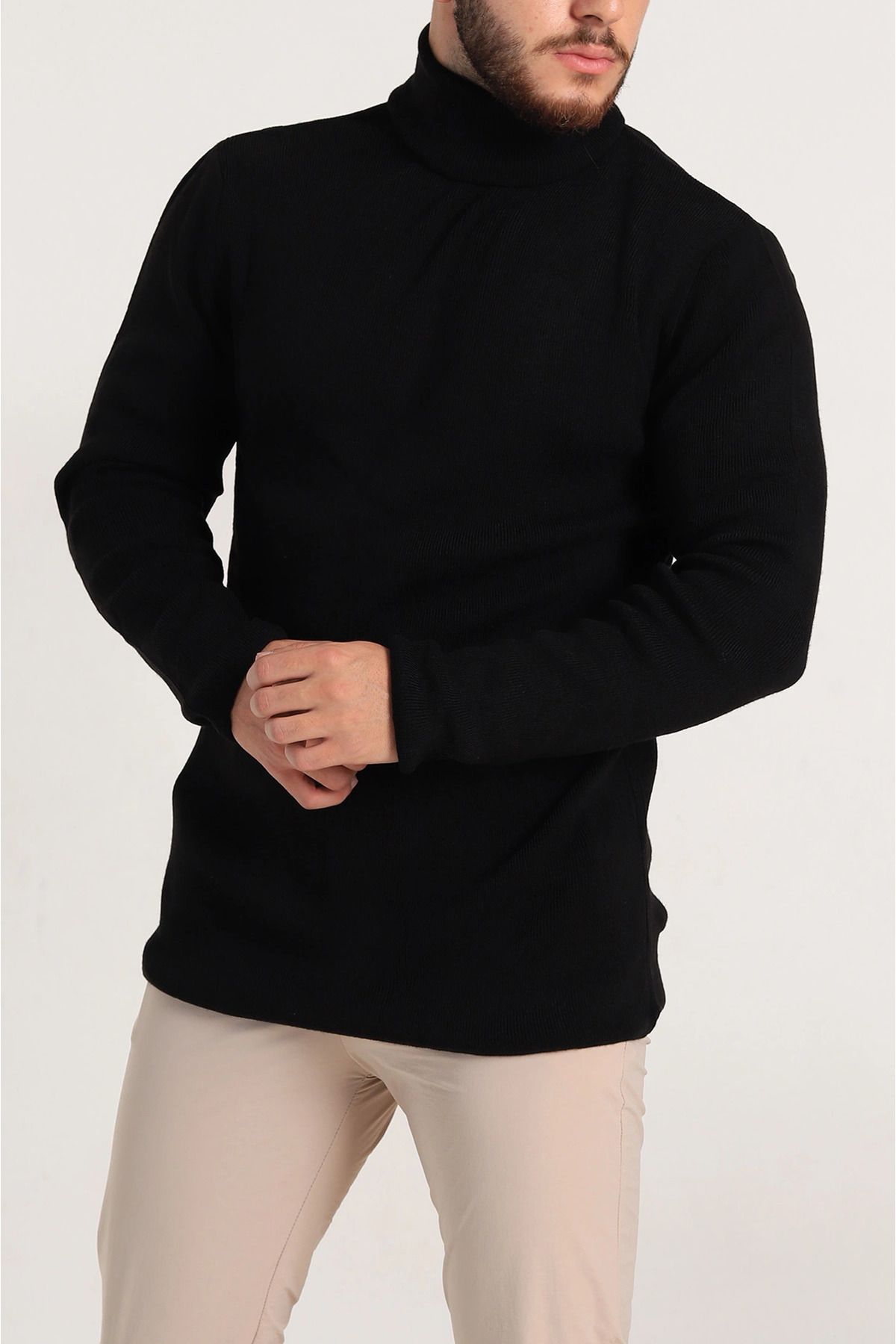 vuvutasarım-New Season Black Slim Fit Lycra Turtleneck Pulover tricot subțire pentru bărbați 2