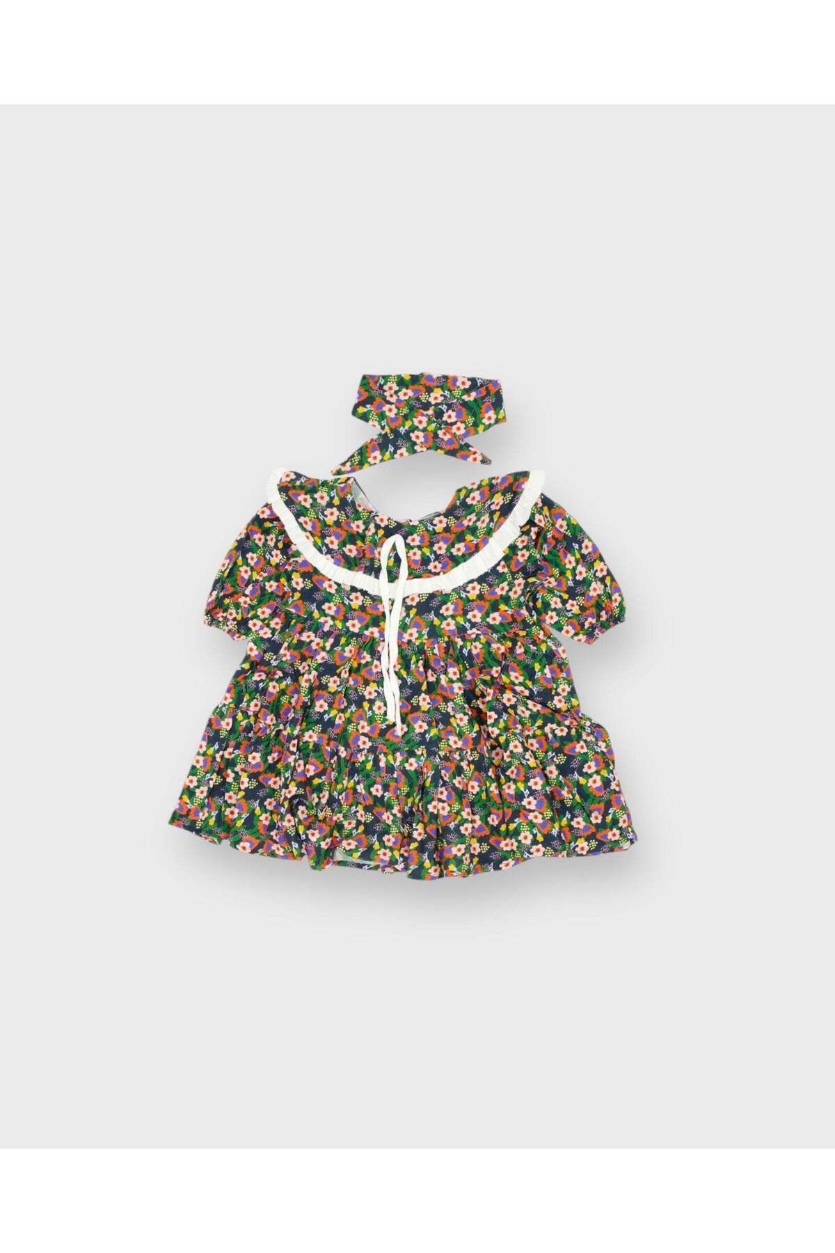 rg kidsstore-Floral Patterned Frilly Girl's Collar Dress 2