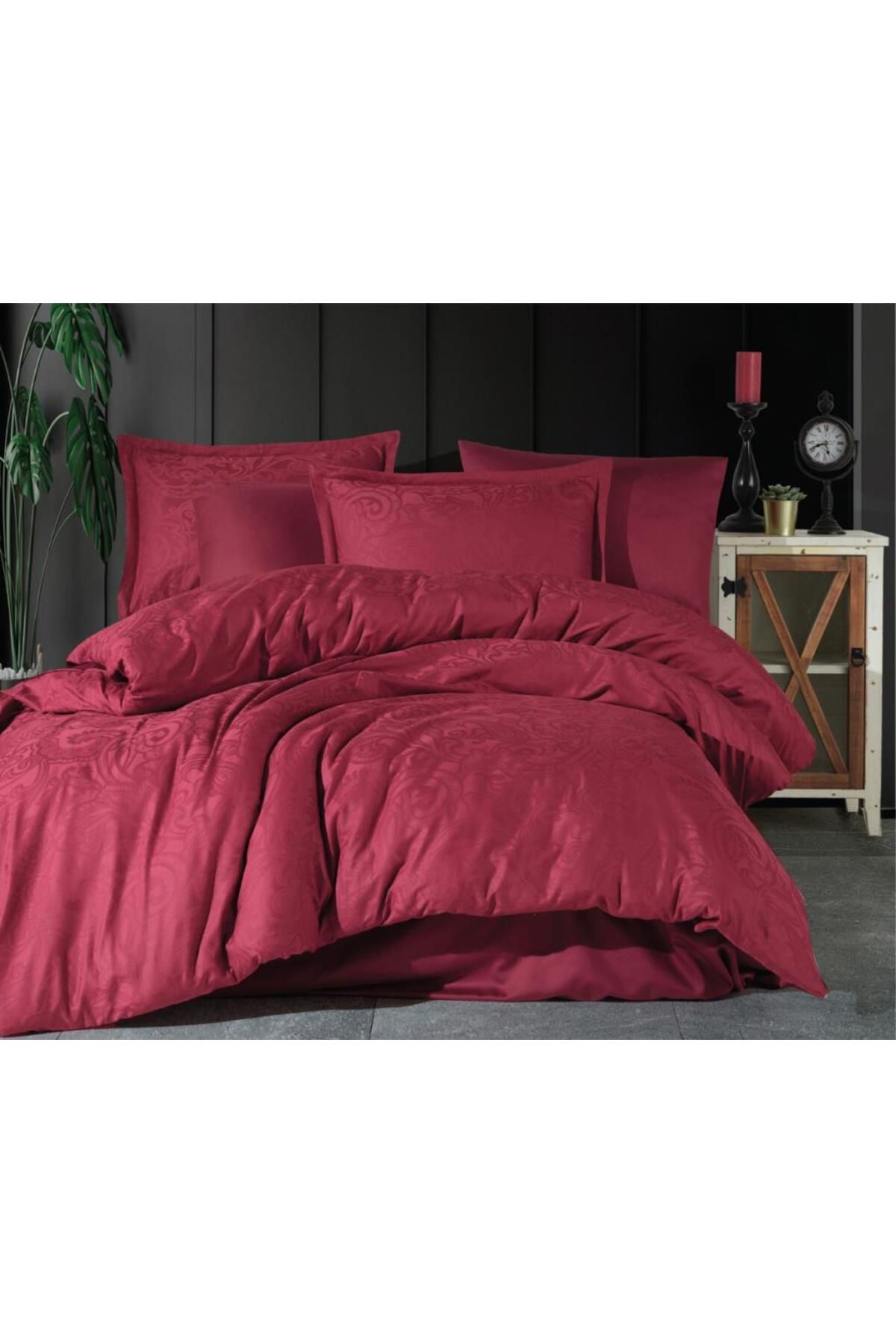FAYMEM GLOBAL Exclusive Jakarlı Çift Kişilik Pamuk Saten Nevresim Takımı Hemera v2 Bordo