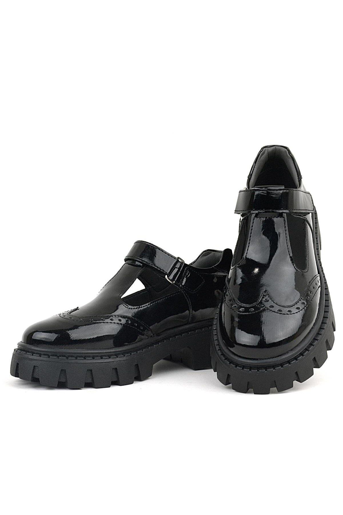 Rakerplus-Black Patent Leather Velcro Girls' School Shoes 6