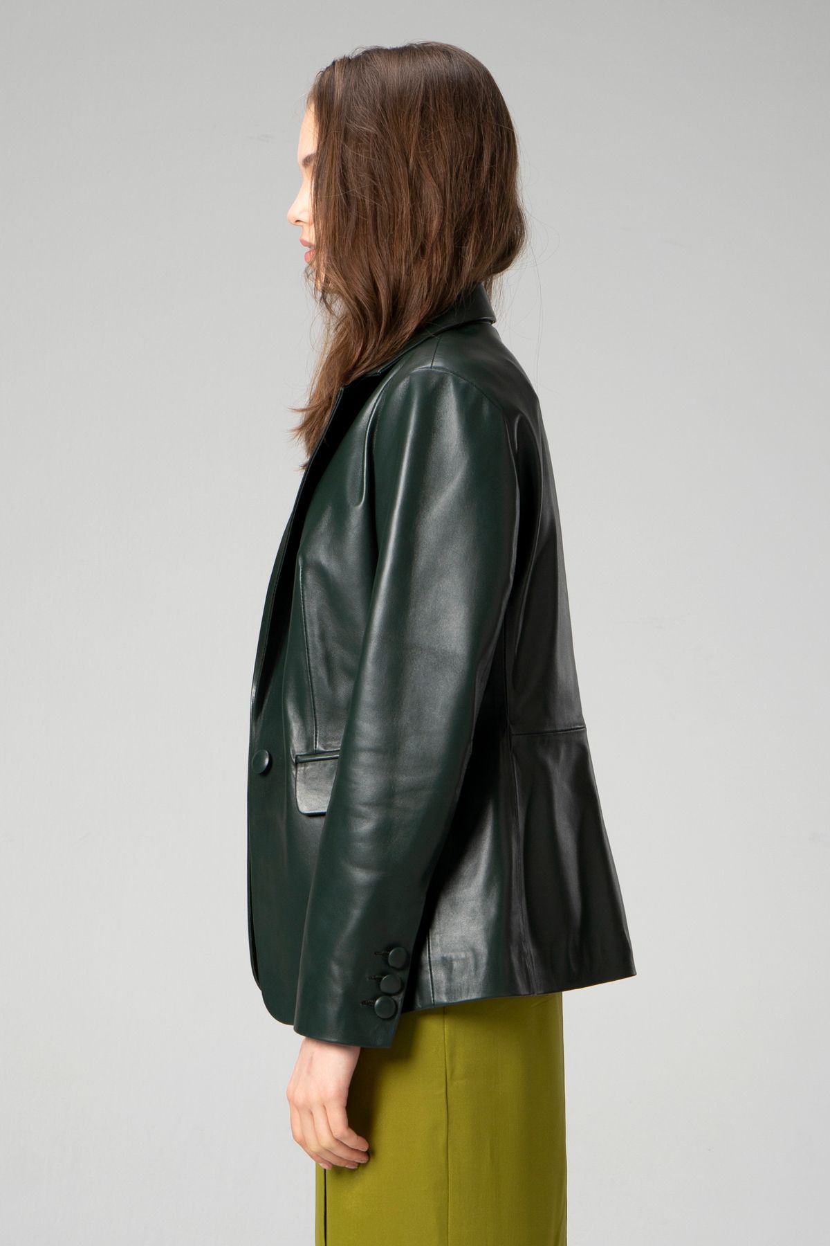 Dericlub-Green Women's Blazer Jacket - Wm011 Genuine Leather 3