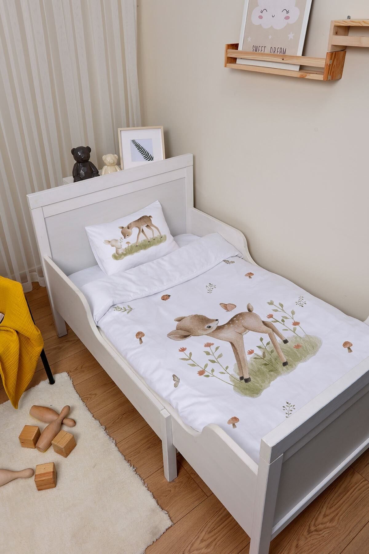 Tuğba Kuğu-Park Bed Crib Duvet Cover Set (80x120) - Little Baby Series - Gazelle Playing with Butterfly 2