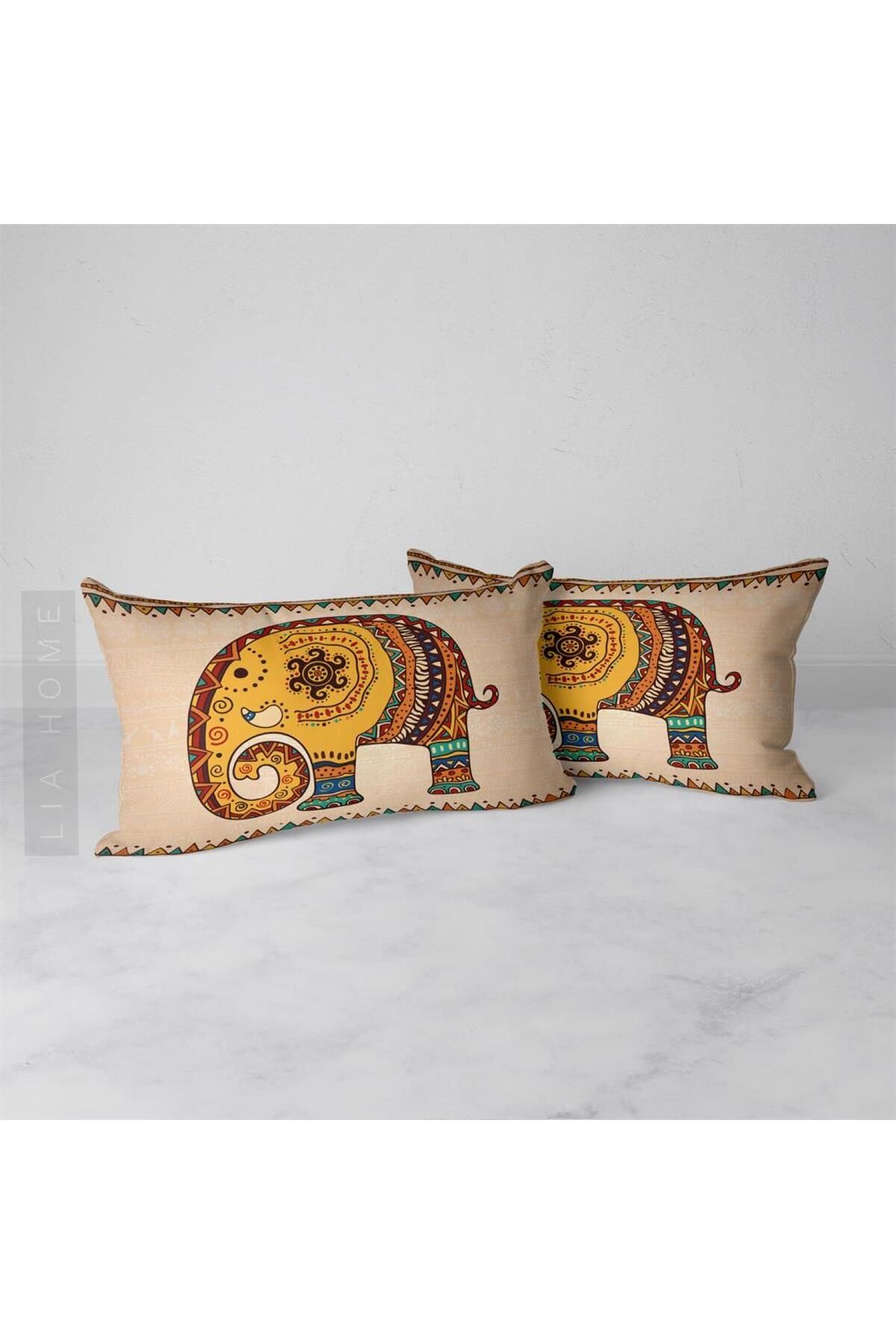 Elioure Fil Desenli Çift Taraflı Dekoratif 2'li Kırlent Kılıfı Seti 35x55 cm