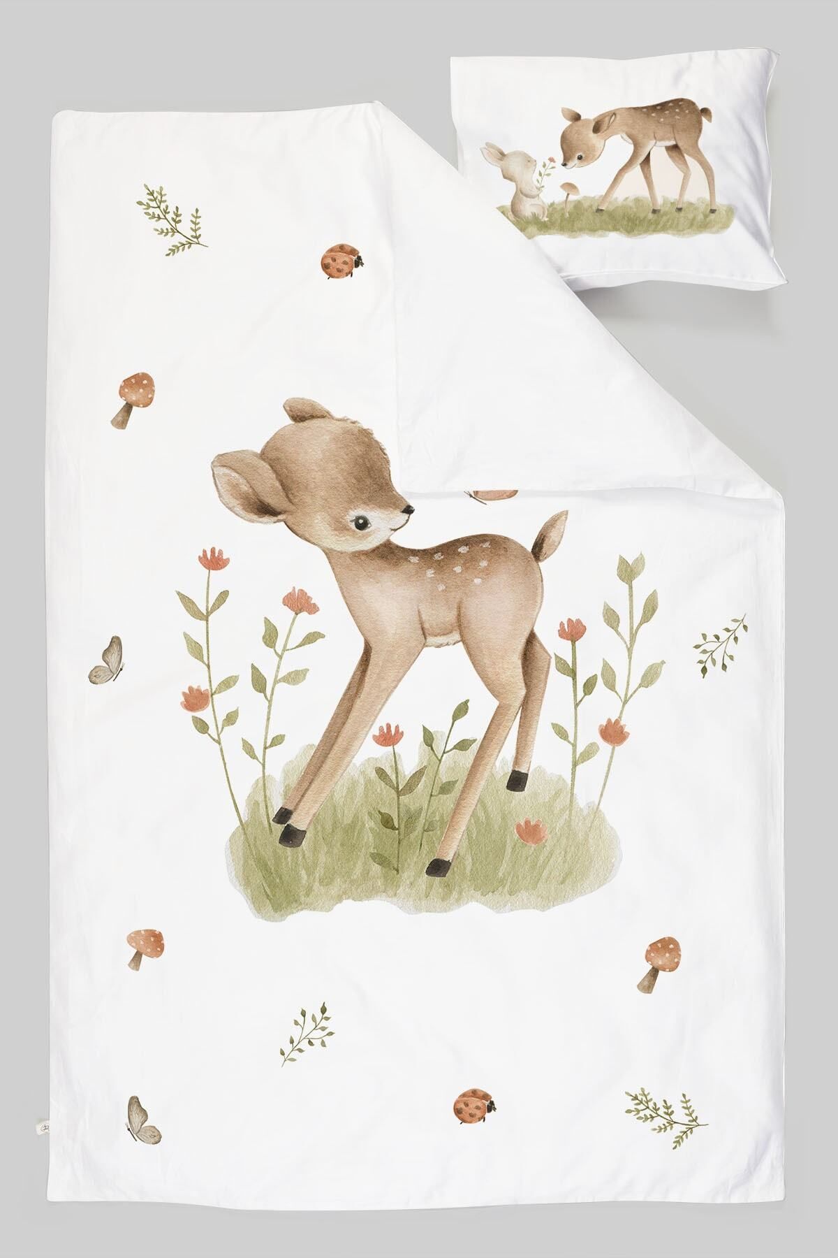 Tuğba Kuğu-Park Bed Crib Duvet Cover Set (80x120) - Little Baby Series - Gazelle Playing with Butterfly 3