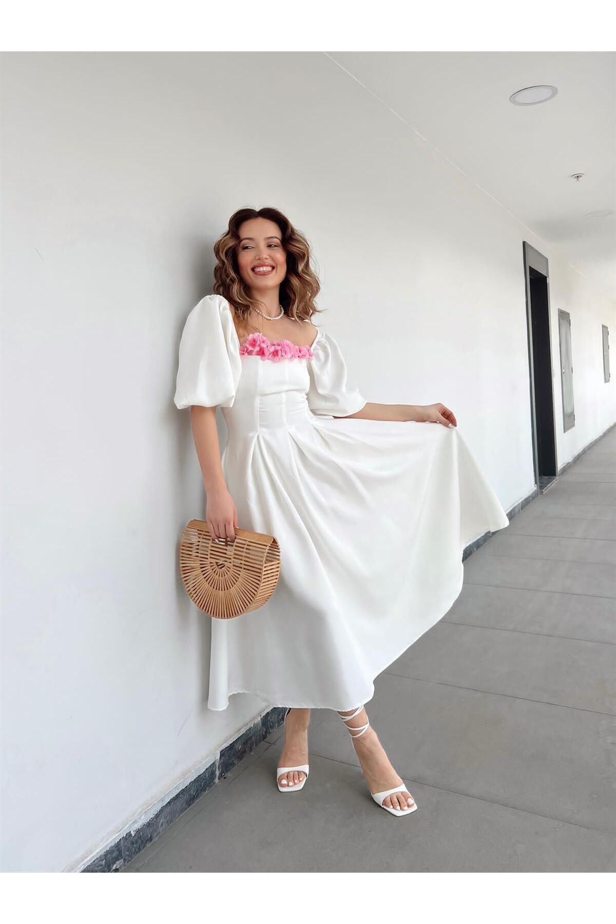 benjamin bell skirted midi length dress white