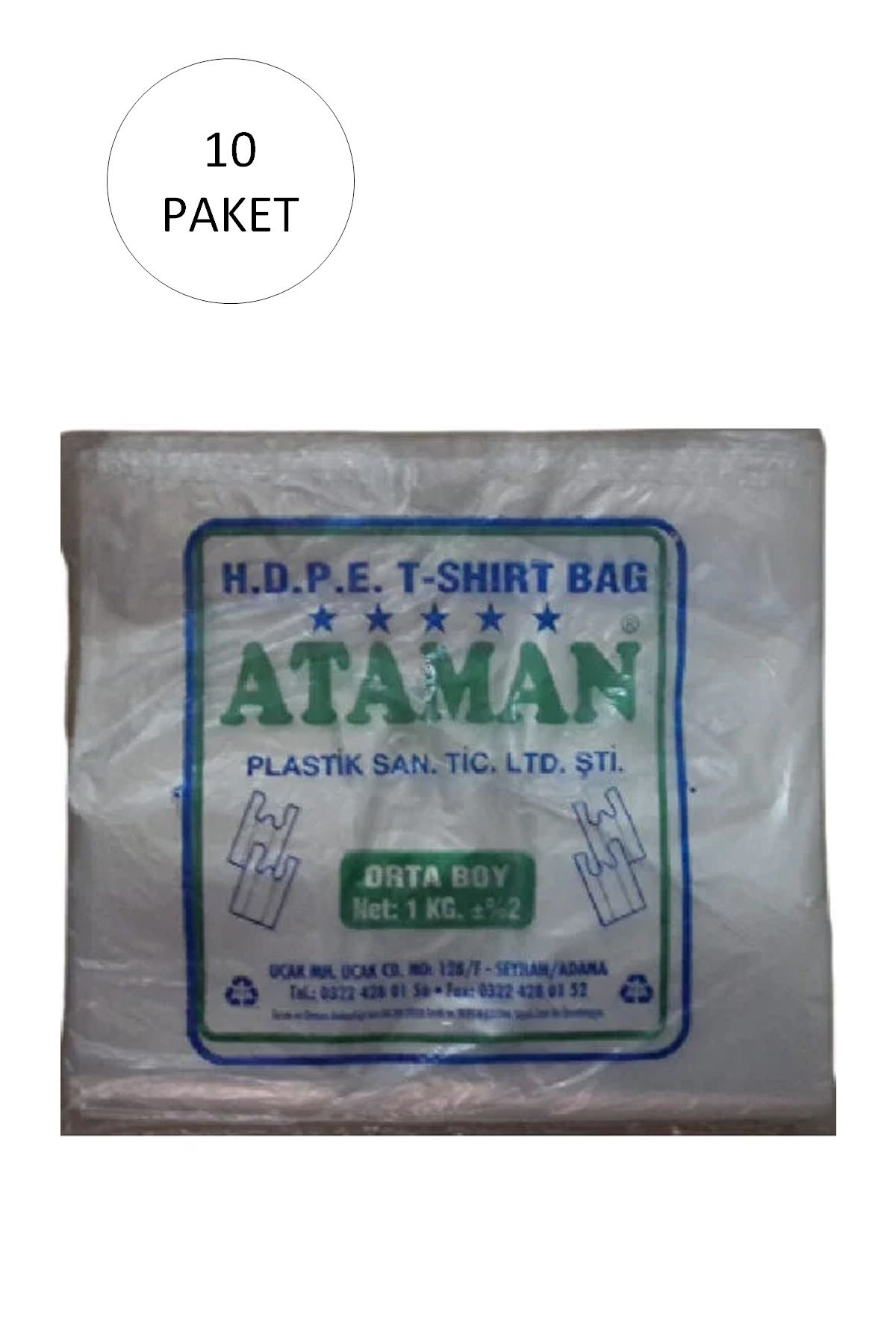 ATAMAN Kalın Şeffaf Atlet Poşet Orta Boy 27x47 Cm 1 Kg (10 Paket-Takriben 1,450 Adet)