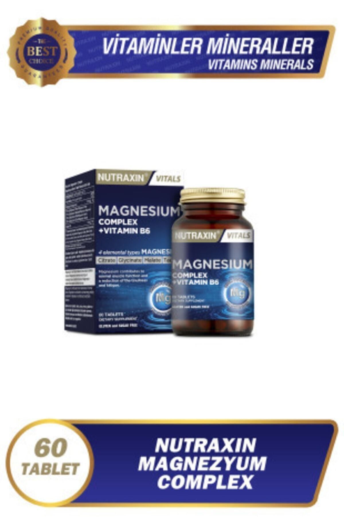 Nutraxin Magnezyum Complex 60 Tablet 125 Mg - Bisiglinat - Taurat - Malat - Sitrat - B6