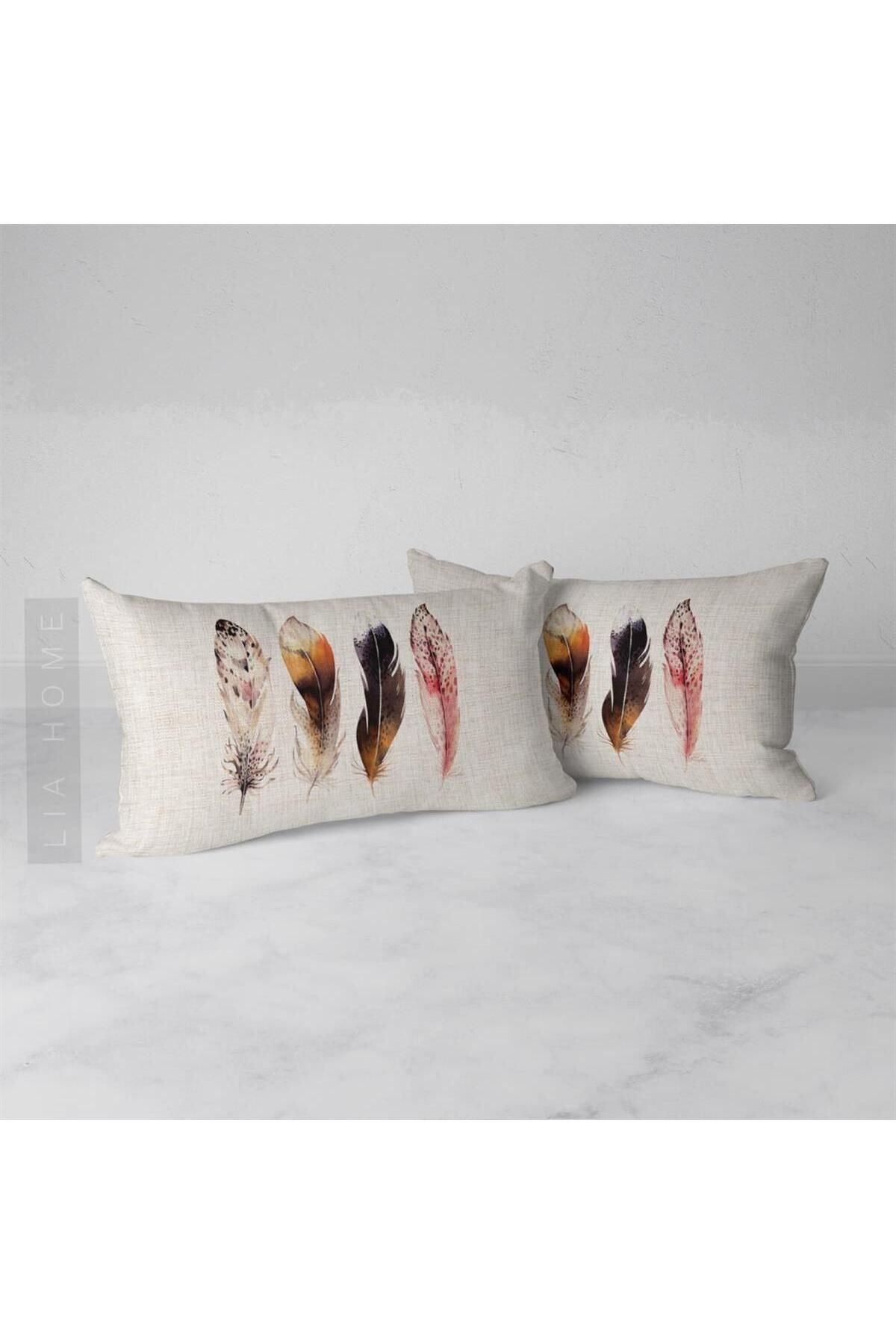 Elioure Pembe Tüy Desenli Çift Taraflı Dekoratif 2'li Kırlent Kılıfı Seti 32x55 cm