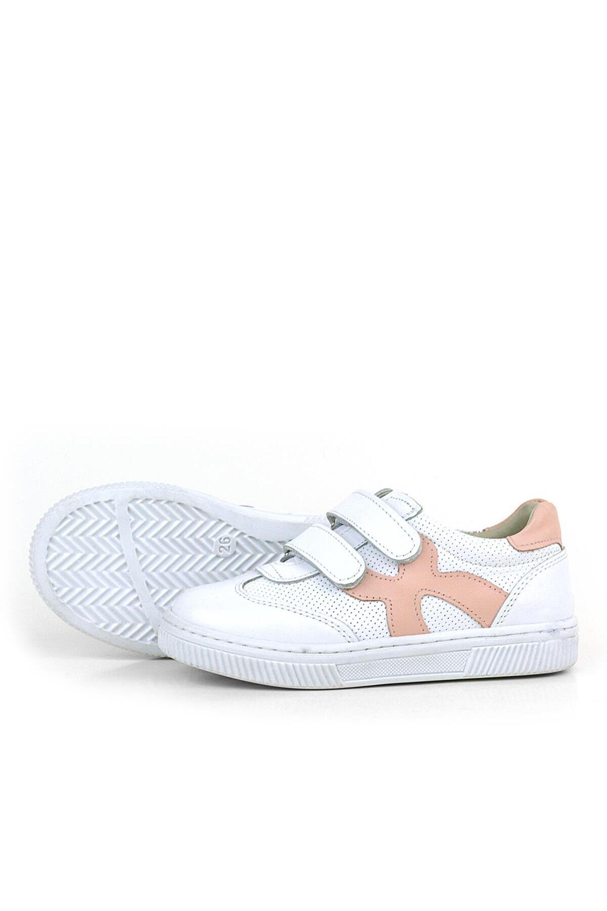 Rakerplus-Genuine Leather White Pink Velcro Children's Sneakers 5