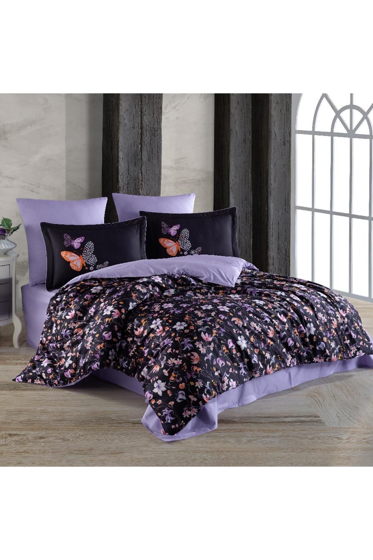 FAYMEM GLOBAL Premium Deluxe 300TC Çift Kişilik Saten Nevresim Takımı Gloria Siyah