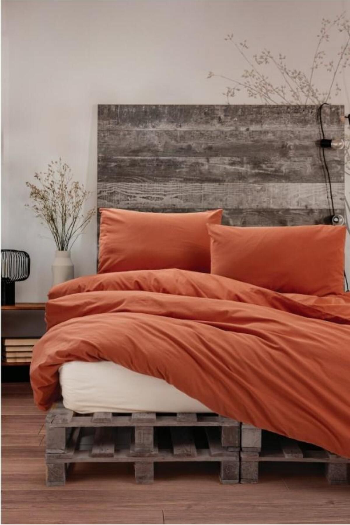 FAYMEM GLOBAL Neat Poplin Çift Kişilik Nevresim Takımı Kiremit Krem
