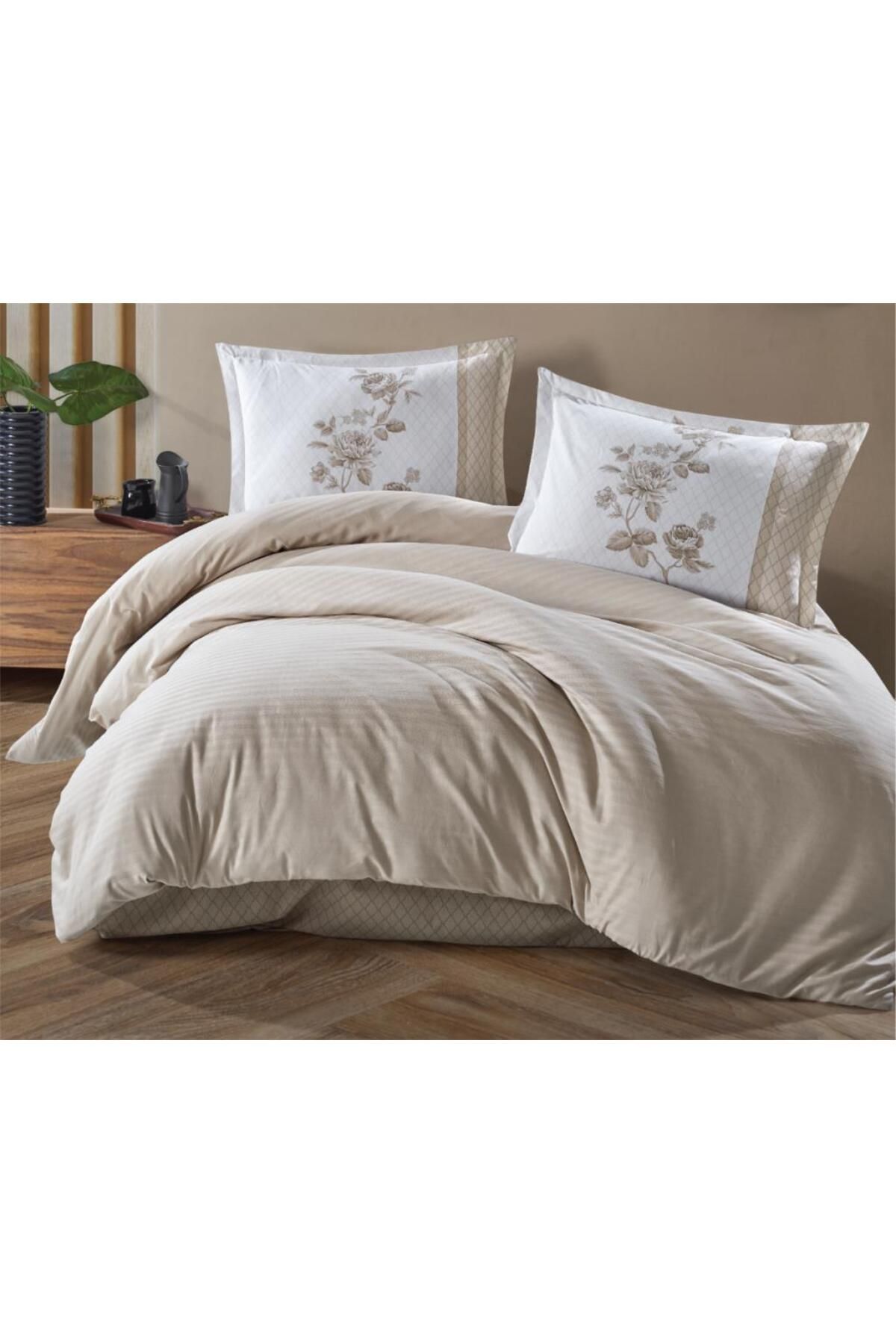 FAYMEM GLOBAL Butik Serisi Çizgili Ranforce Çift Kişilik Nevresim Takımı Suave v4 Bej