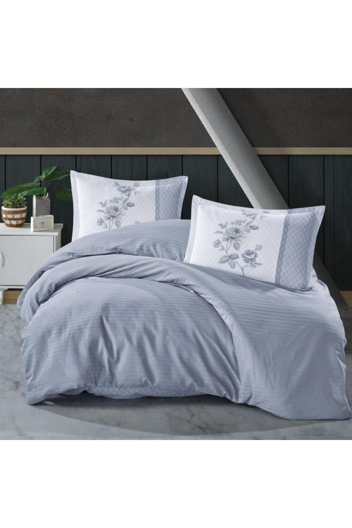 OEM Butik Serisi Çizgili Ranforce Çift Kişilik Nevresim Takımı Suave v1 Mavi