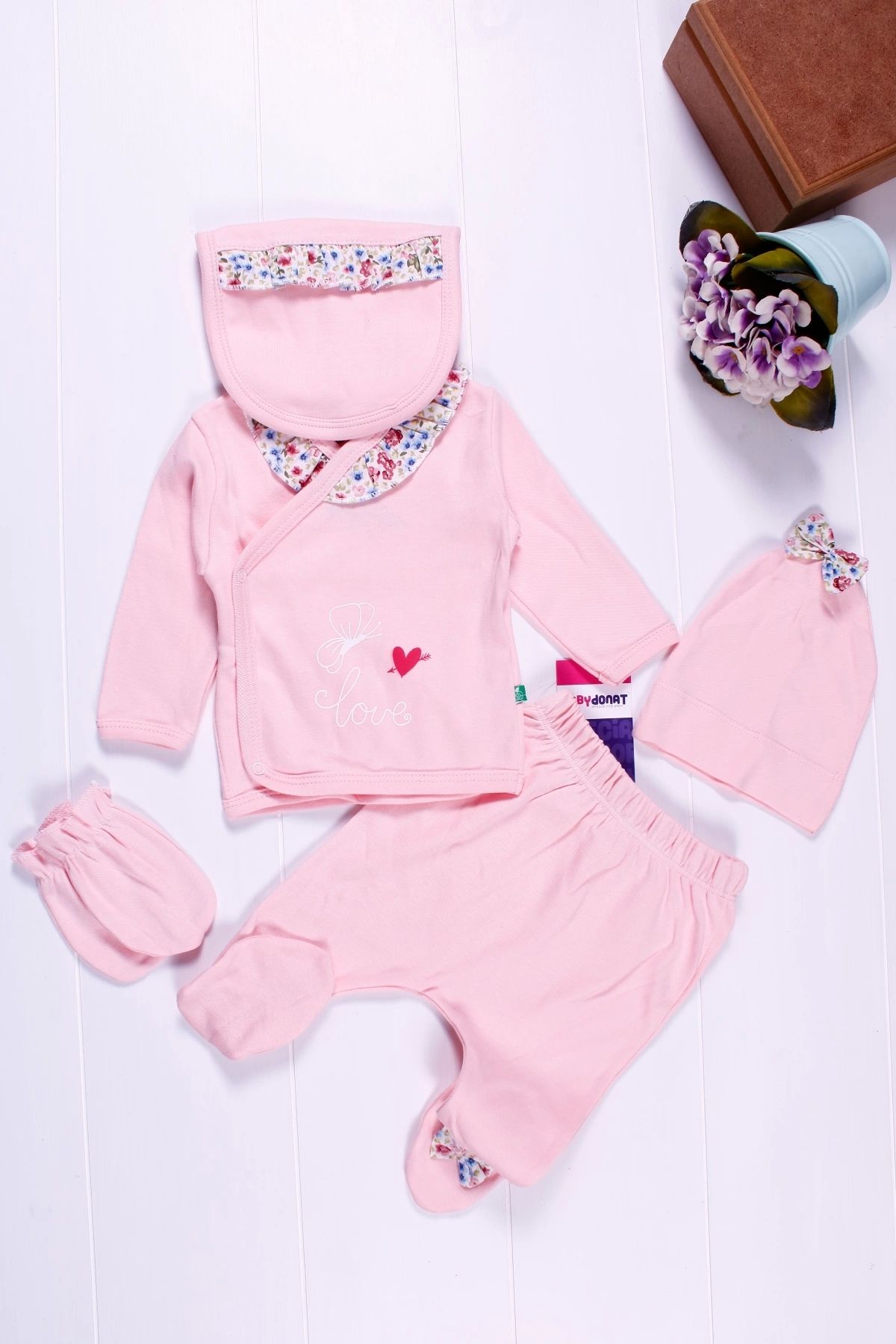 Babydonat ست ترخیص بیمارستان دختر بچه 5 تکه با جزئیات رافل