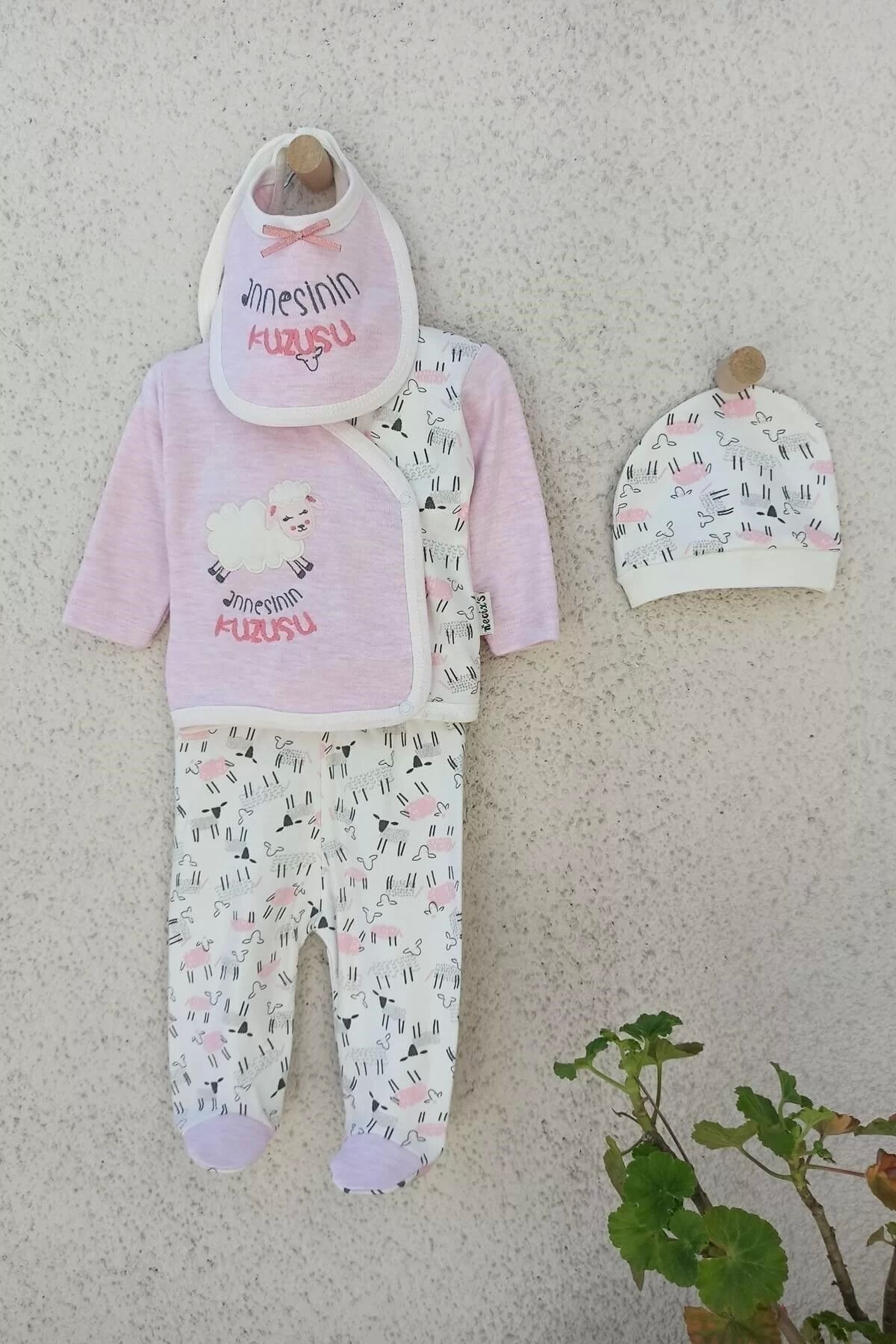 Babydonat ست 5 تکه بادی دخترانه با کلاه بره مادر و دستکش 0 3 ماهه