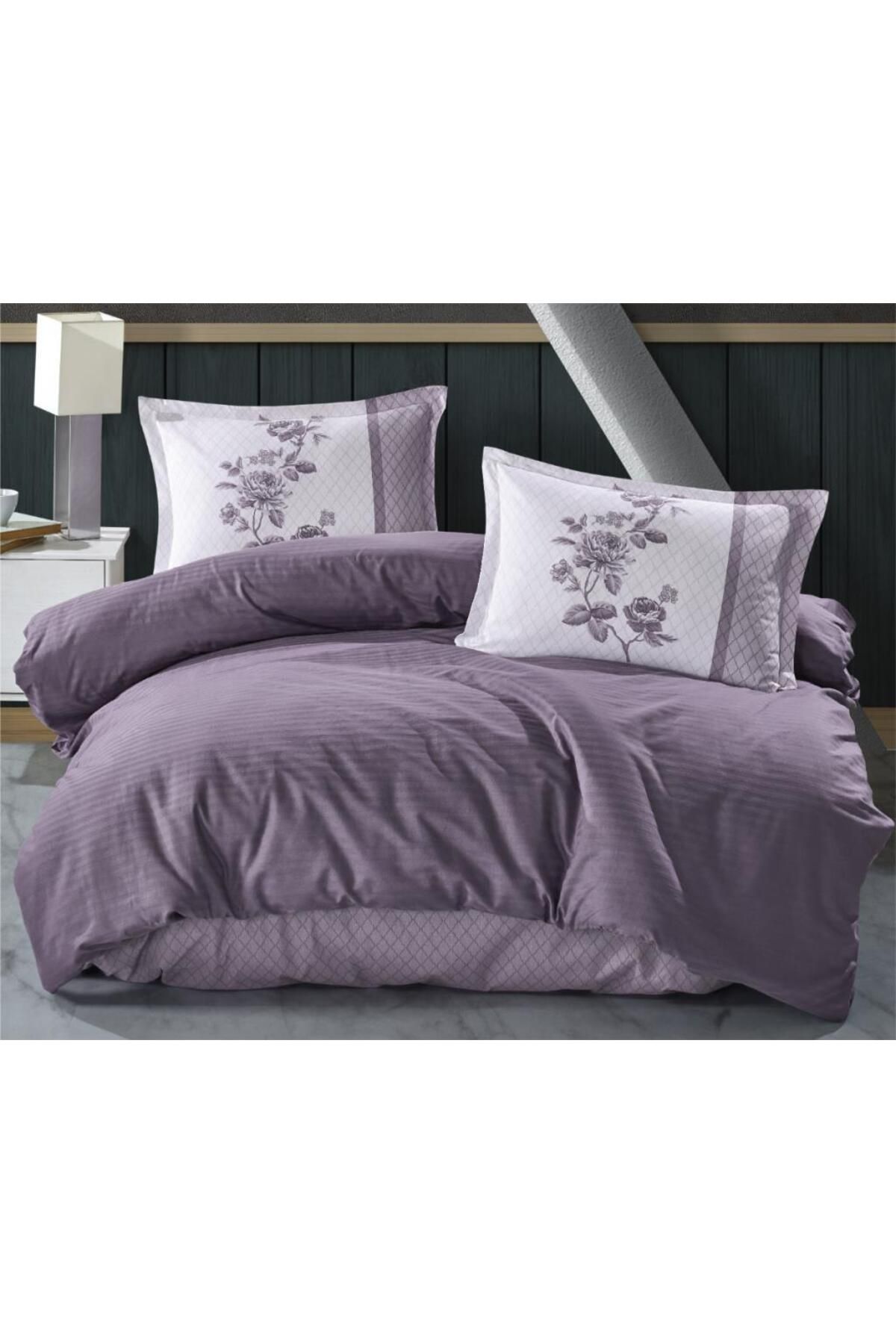 FAYMEM GLOBAL Butik Serisi Çizgili Ranforce Çift Kişilik Nevresim Takımı Suave v3 Lila