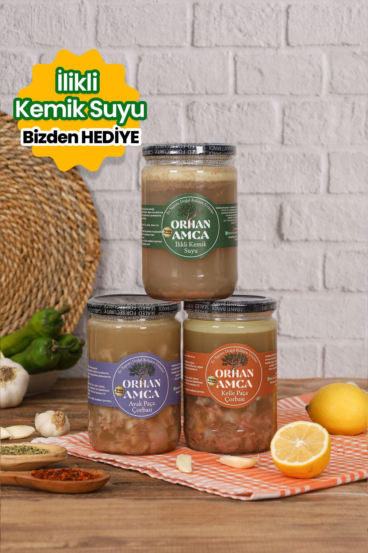 ORHAN AMCA Ayak Paça Çorbası ve Kelle Paça Çorbası + İlikli Kemik Suyu Hediyeli 3x660 ml