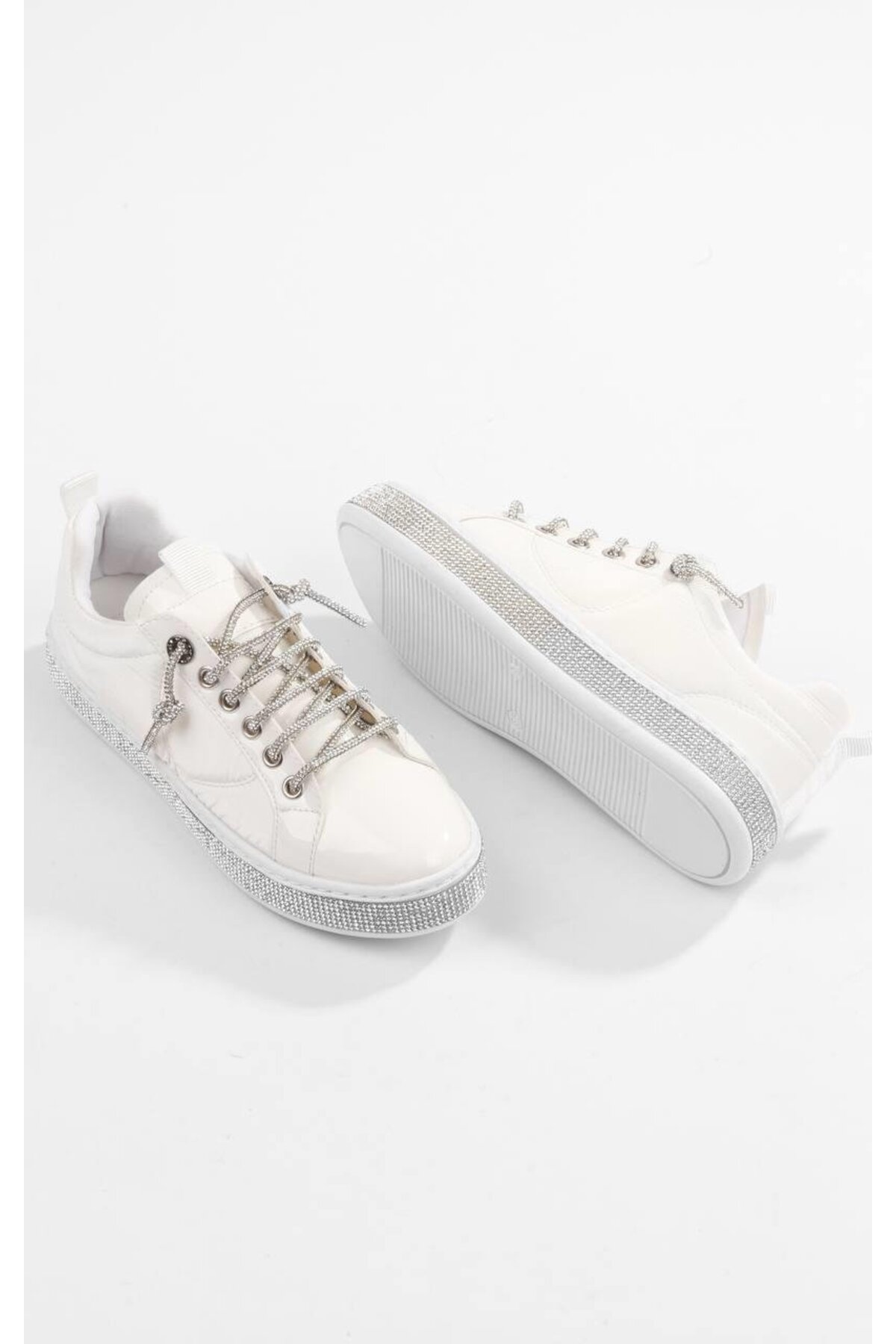 PARİS Kadın Beyaz Taşlı Ortopedik Sneaker görsel 4