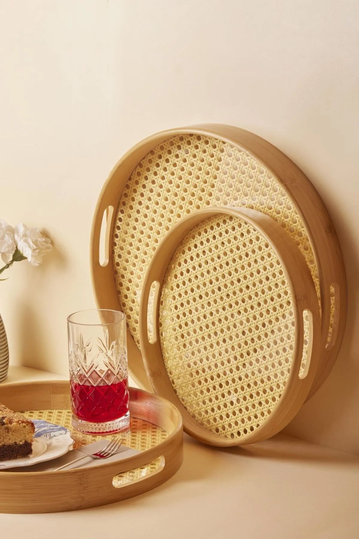 ivdastore-3-Piece Bamboo Hazeran Round Tray Set 30 - 35 - 40 Cm 3 Sizes 3