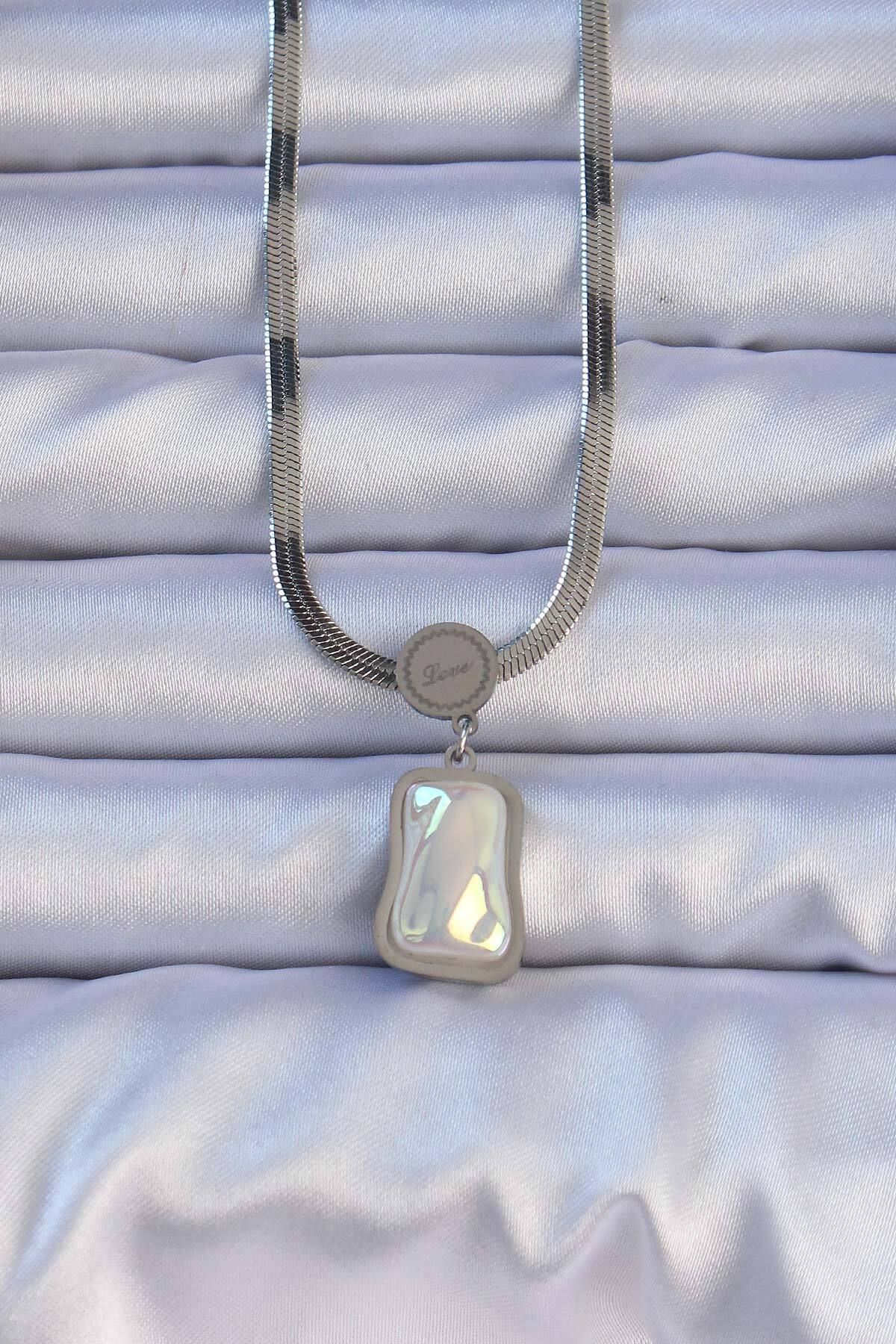 Skygo-316L Steel Silver Color Italian Chain Crushed Stone Necklace - Tj-Bko9206 1