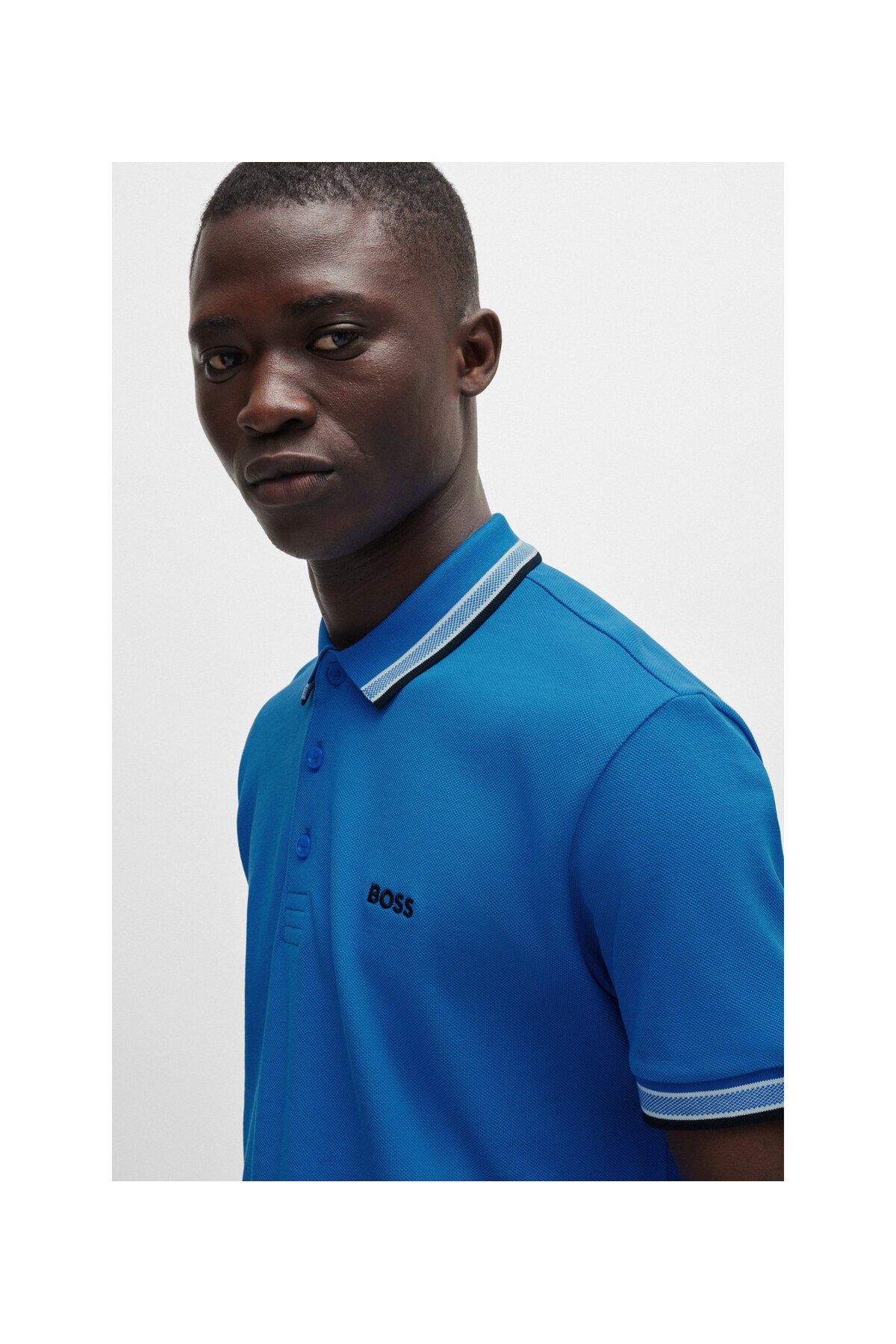 تی شرت یقه پولو آبی مردانه لوگوی رنگ کنتراست پنبه چوگان yaka t shirt BOSS