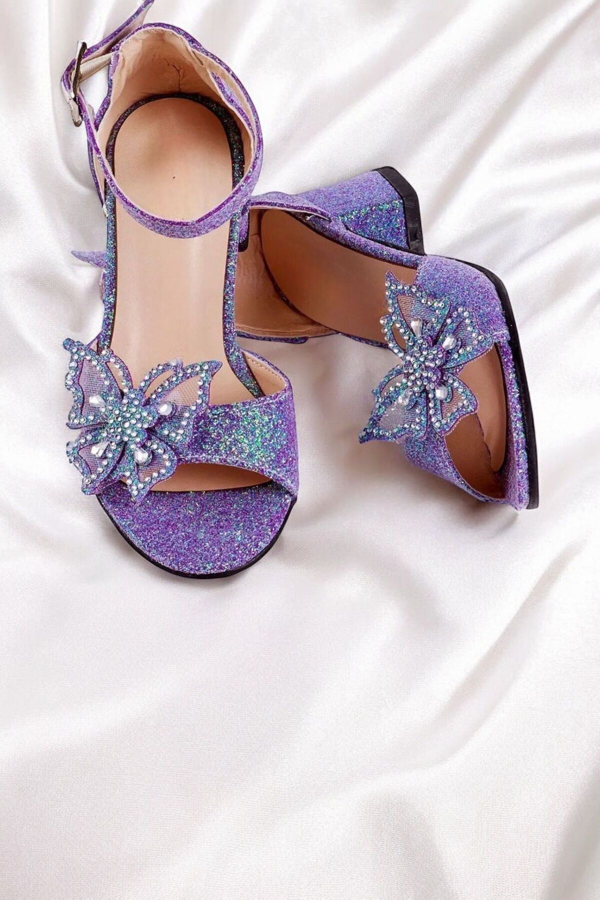 PATİK BEBE-Glittery Butterfly Patterned Evening Dress Shoes 1