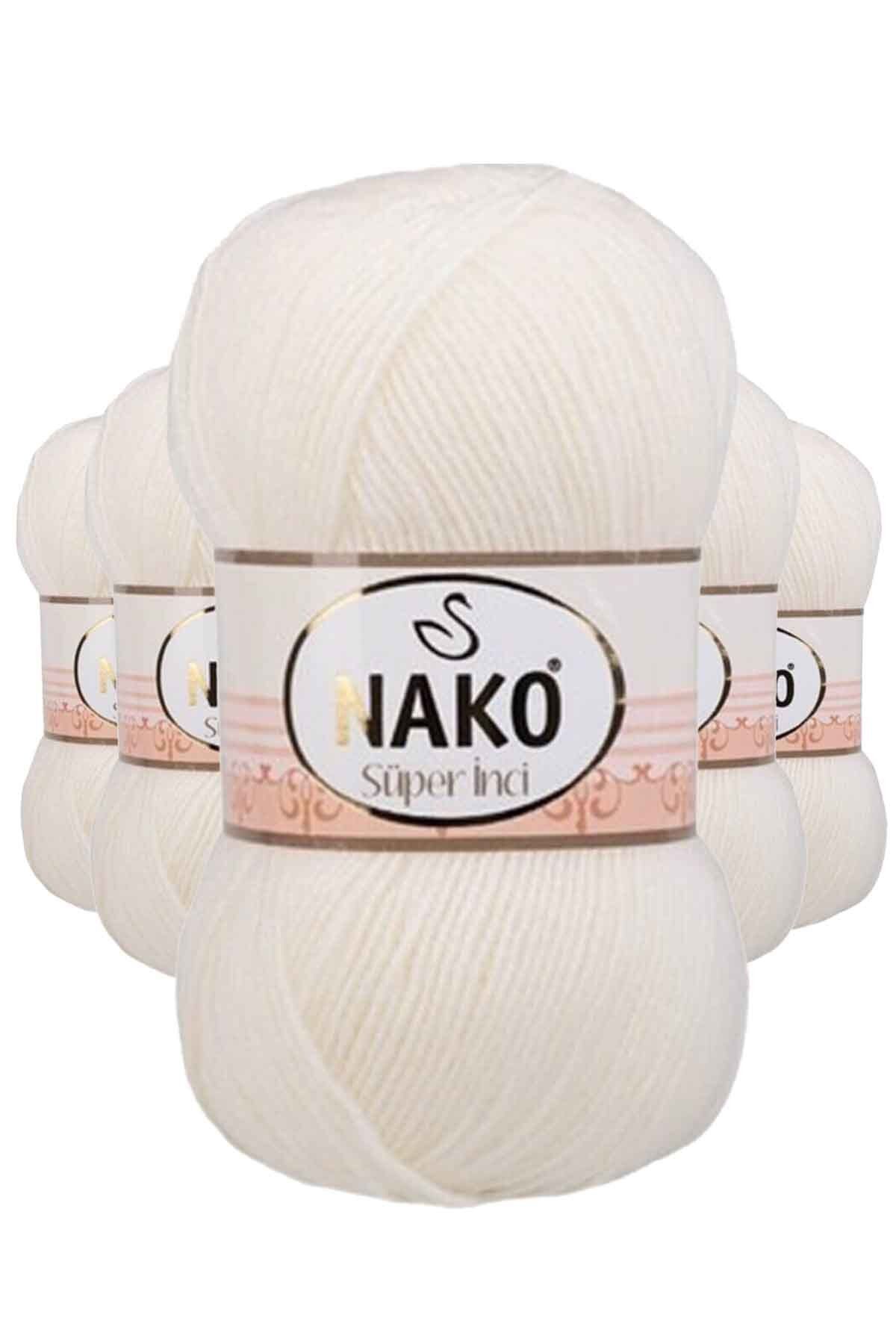 NAKO 5 Adet Süper İnci El Örgü İpi 100 gr Ekru 300
