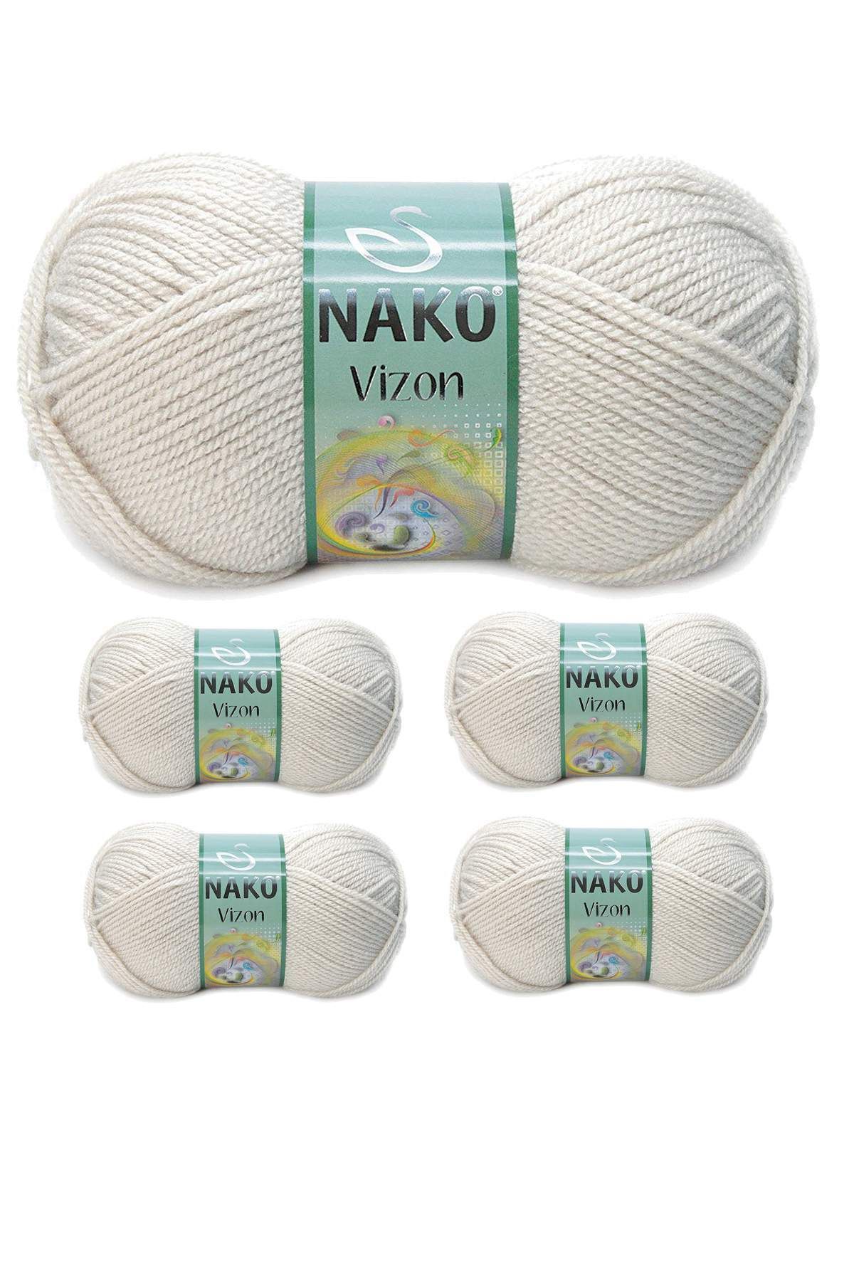 NAKO 5 Adet Vizon Premium Akrilik El Örgü İpi Yünü Renk No:6383 Mantar Beji