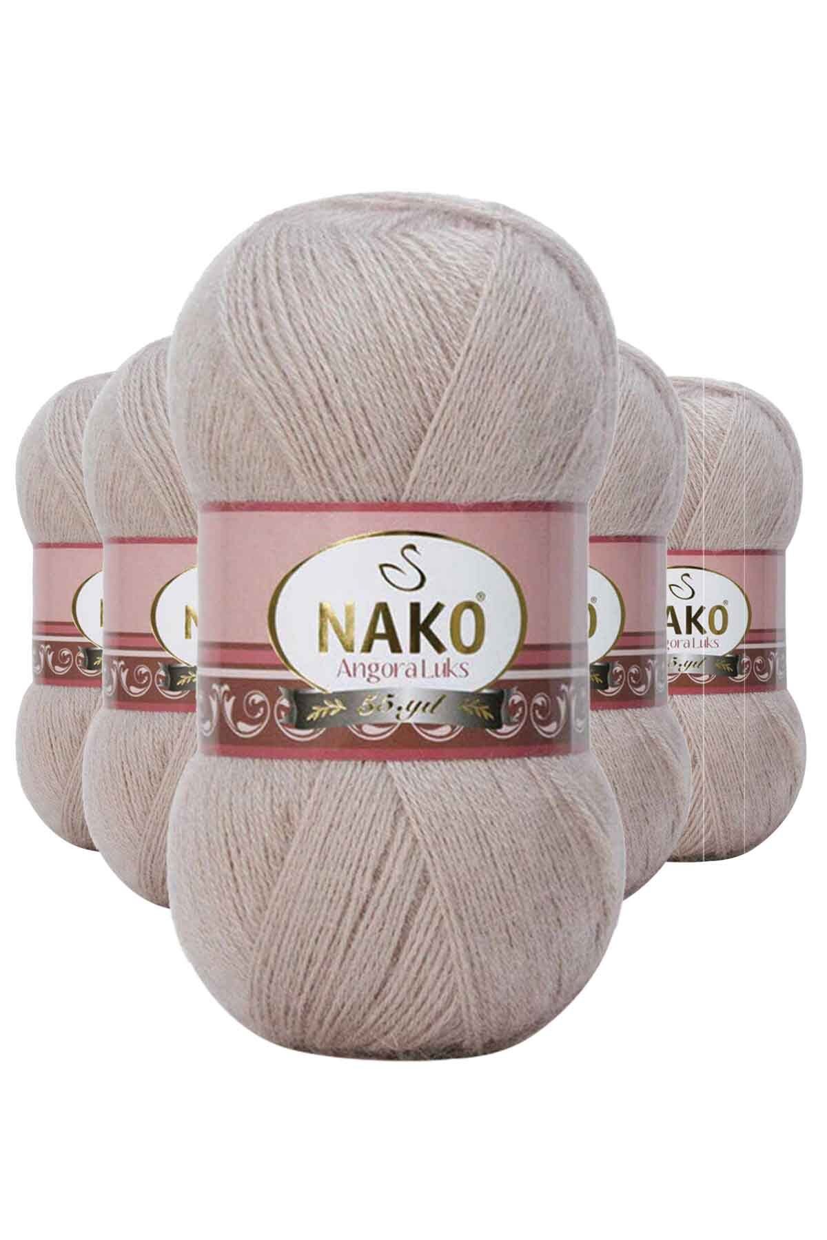 NAKO 5 Adet Angora Lüks El Örgü İpi Pembeli Gri 3079