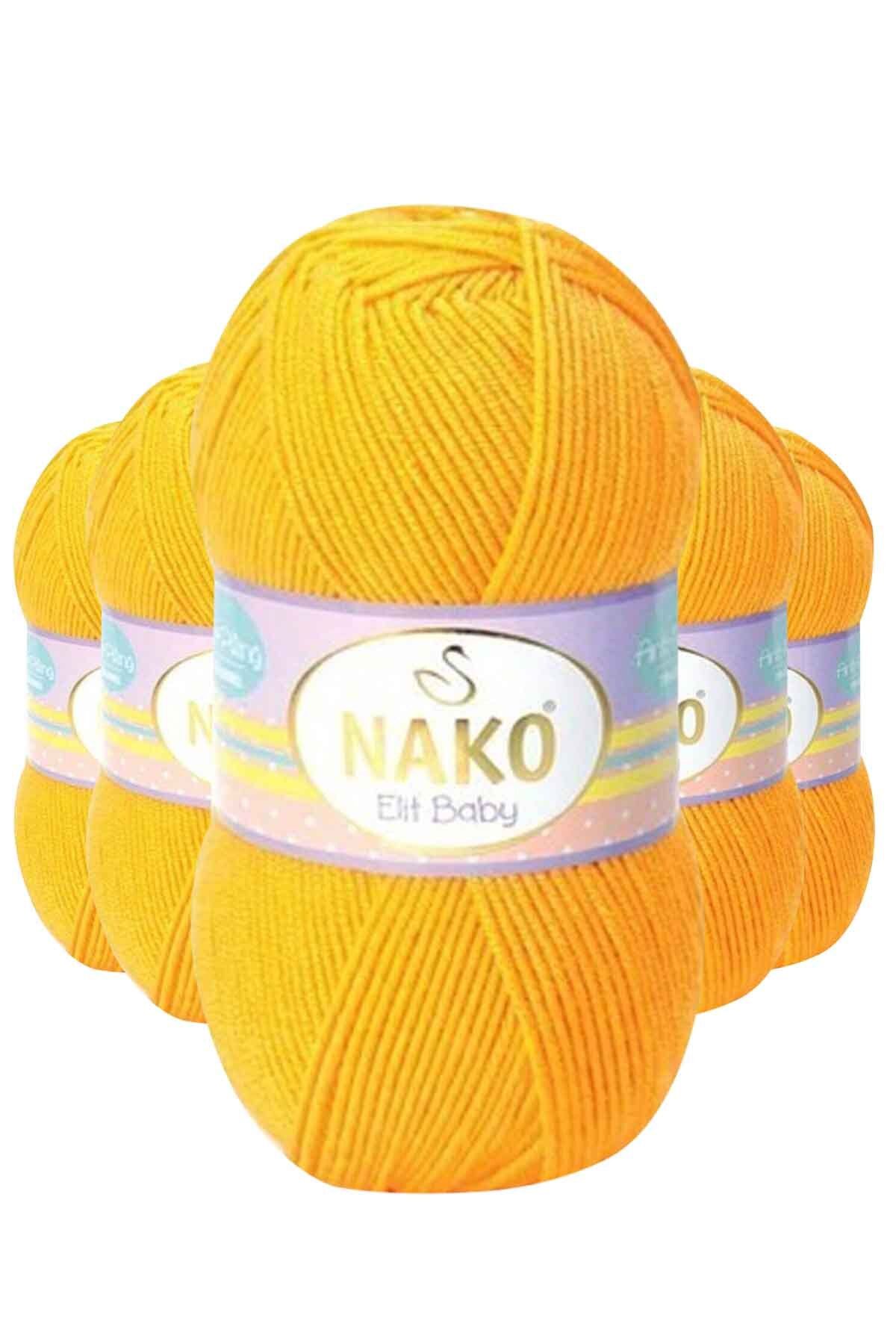 NAKO 5 Adet Elite Baby El Örgü İpi Tüylenmeyen Bebek Yünü Koyu Sarı 4674