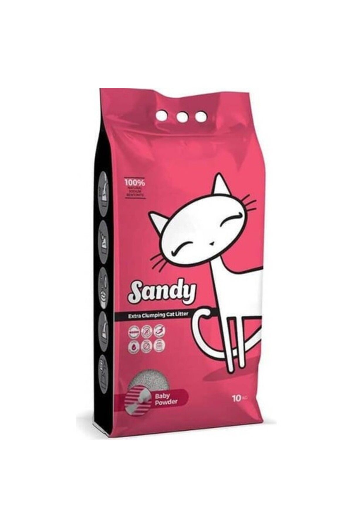 Sandy Sodyum Bentonit Ultra Topaklaşan Bebek Pudralı Doğal Kedi Kumu 10 Kg