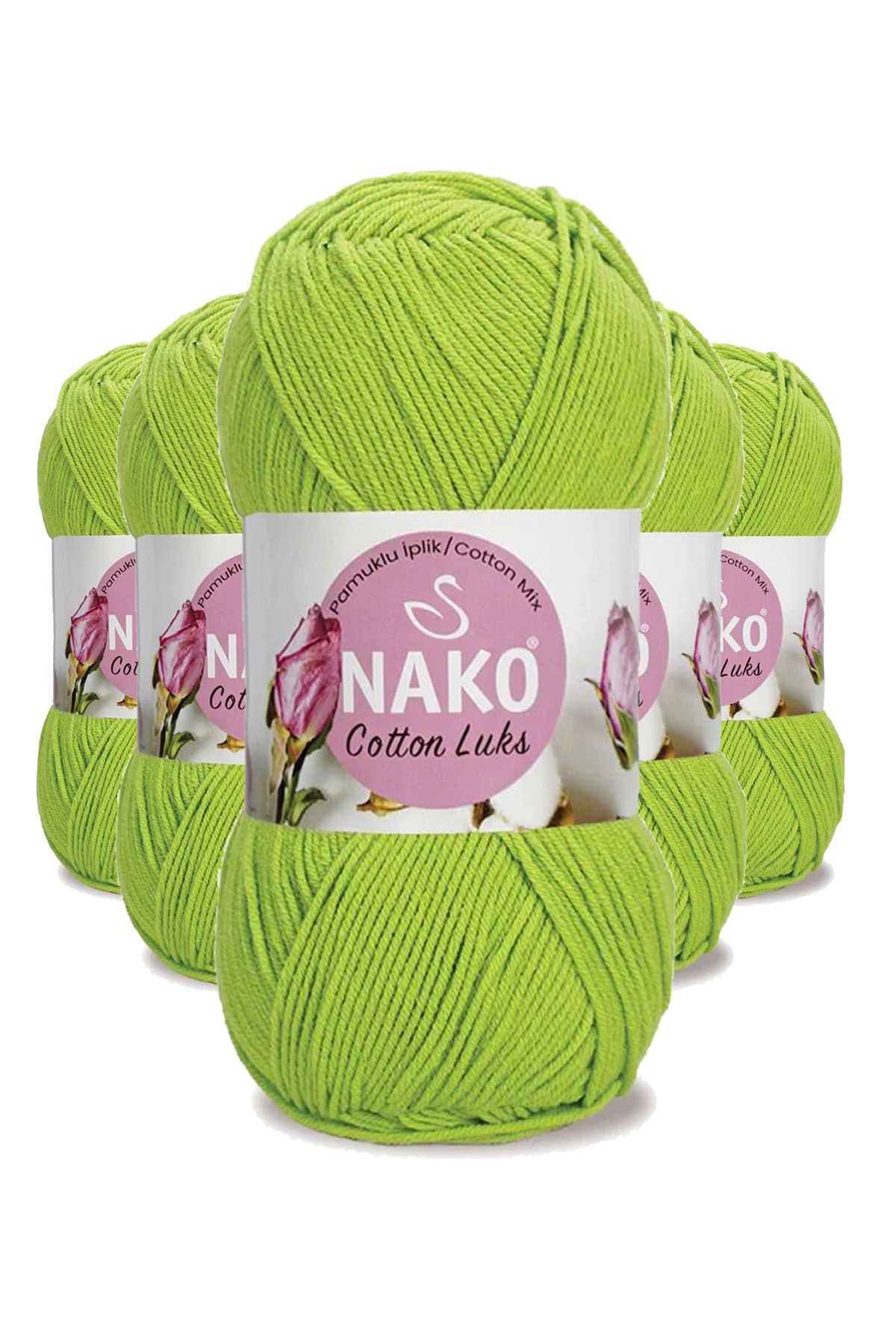 NAKO 5 Adet Cotton Lüks Yelek Tunik Kazak Bluz Hırka İpi Yünü Fıstık Yeşili 97567