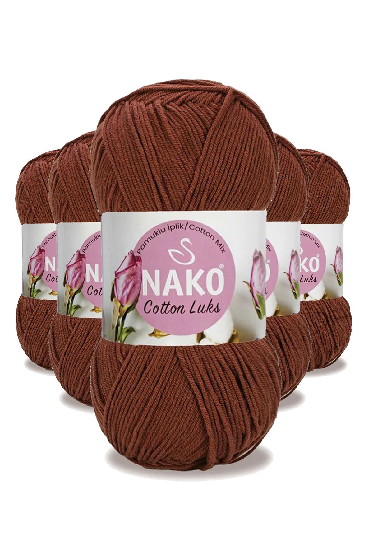 NAKO 5 Adet Cotton Lüks Yelek Tunik Kazak Bluz Hırka İpi Yünü Kızıl Kahve 97556