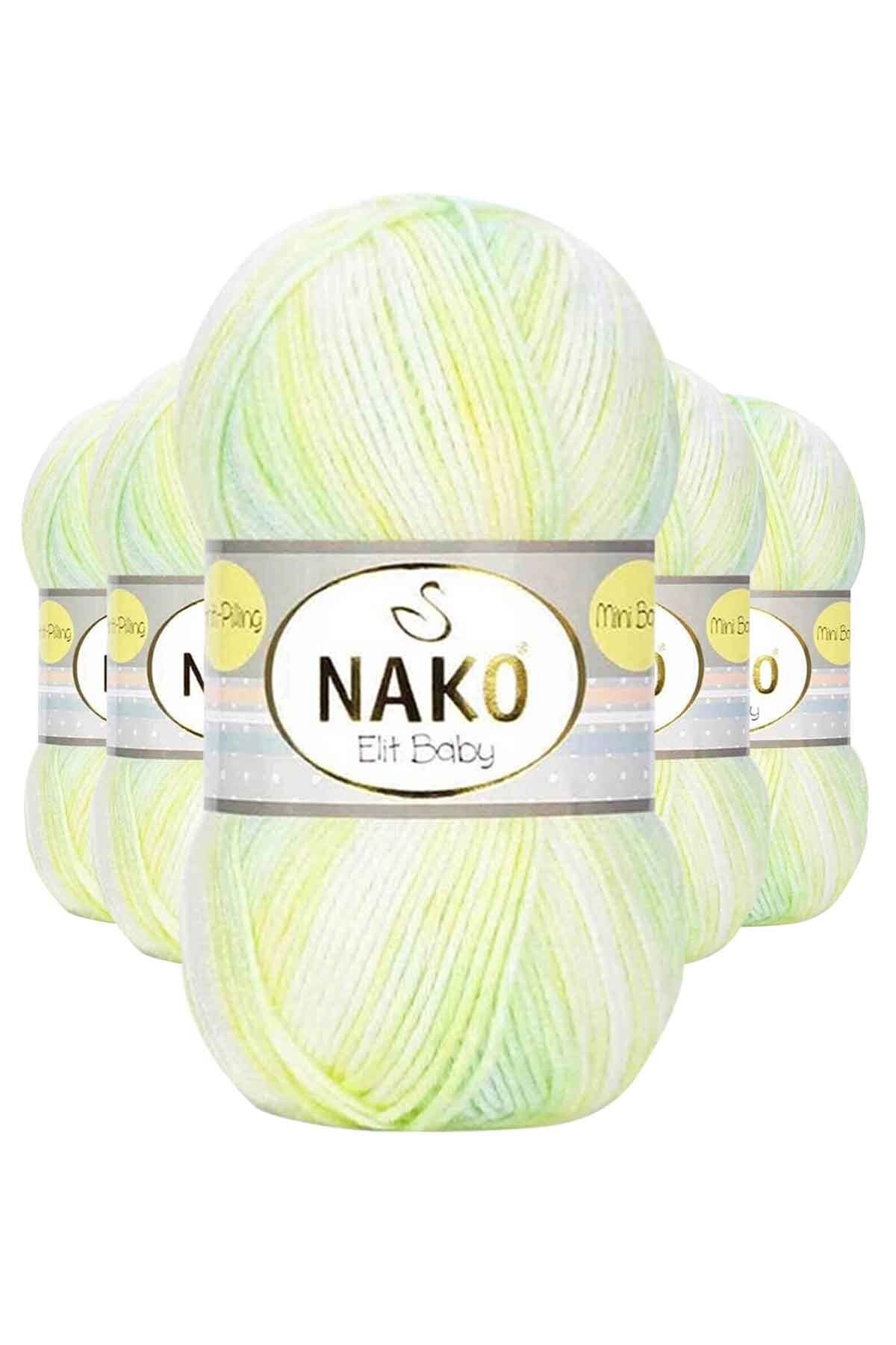 NAKO 5 Adet Mini Batik Bebe El Örgü İpi Sarı Yeşil 32424