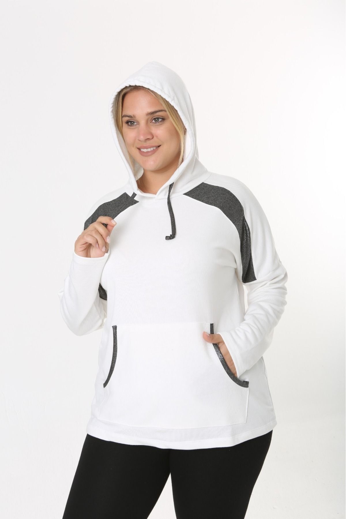 Şans-White Hooded and Pocket Sweatshirt - Women's Large Size 3 Thread 65N38328 7