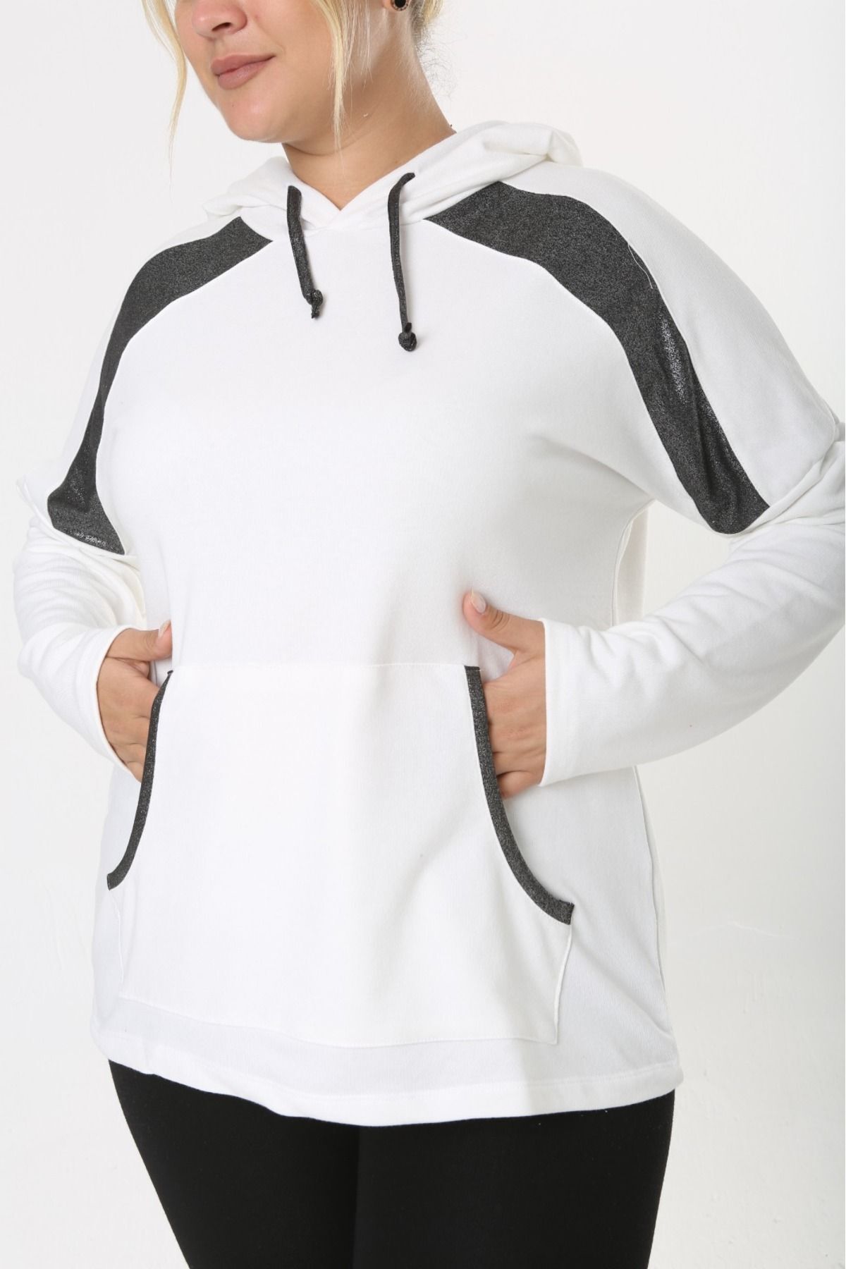 Şans-White Hooded and Pocket Sweatshirt - Women's Large Size 3 Thread 65N38328 6