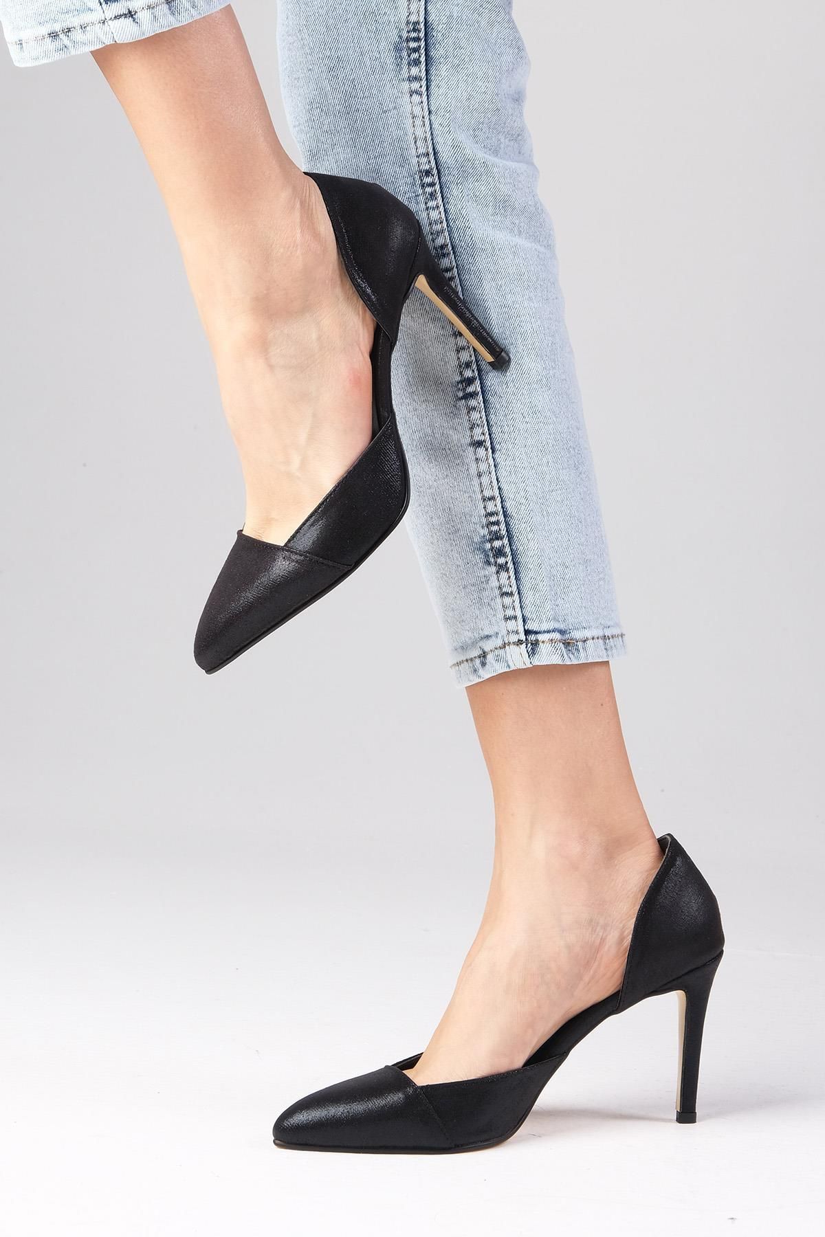 Mio Gusto-Brien Metallic-Schwarz-Farbstoff-Abendkleid-Stiletto-Damenschuhe mit Absatz 2